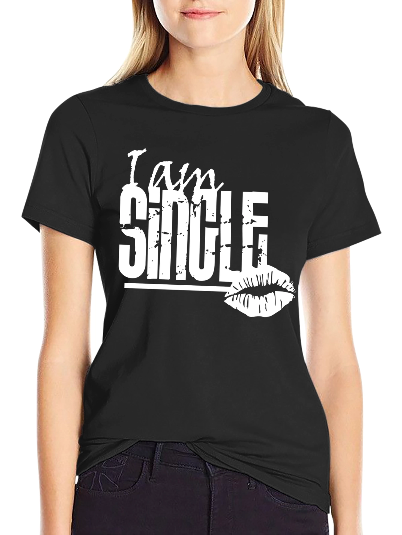 Black I am Single Kiss Lips Graphic Tee view 2