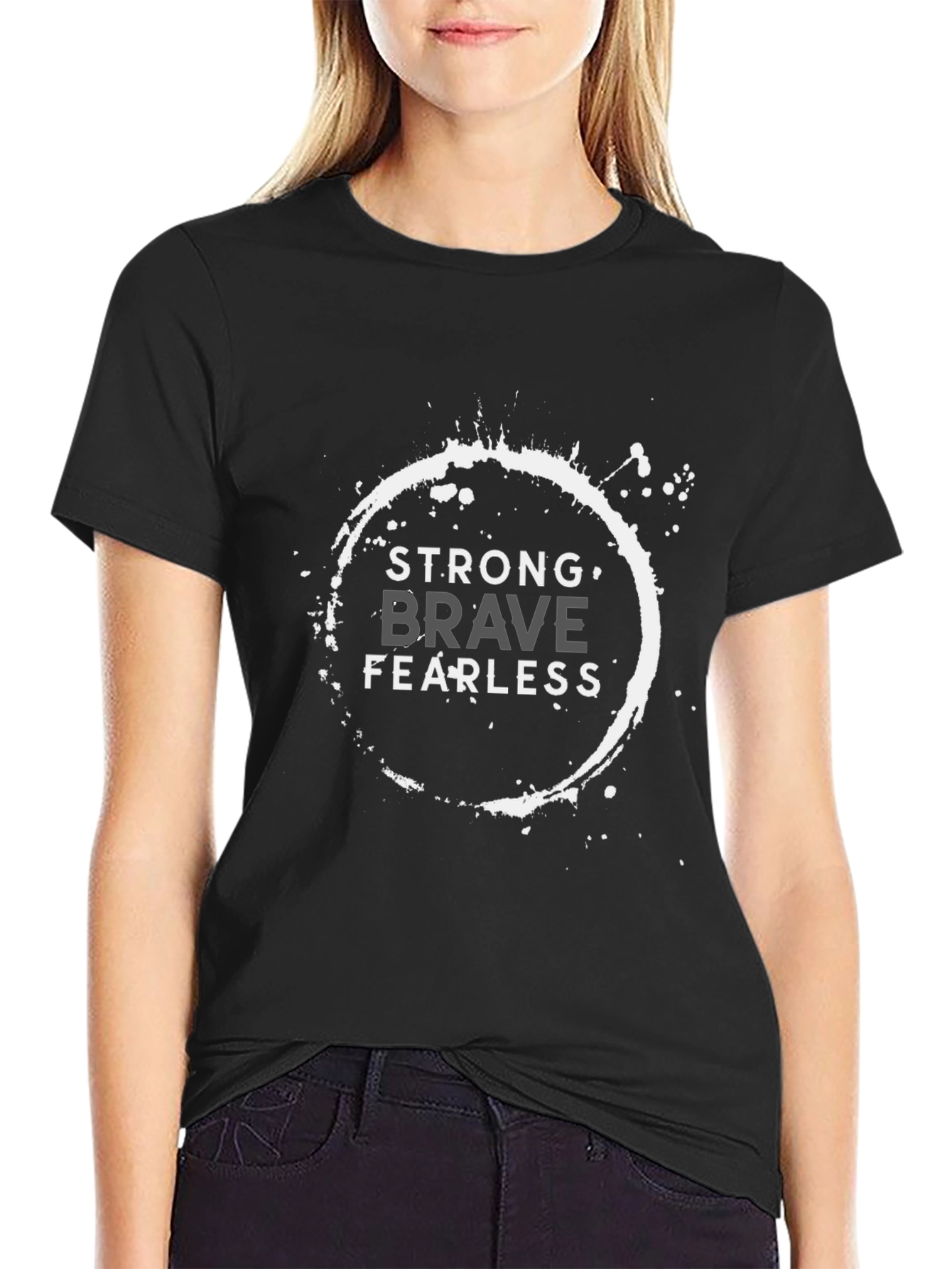 Black Strong Brave Fearless Graphic T-Shirt view 2