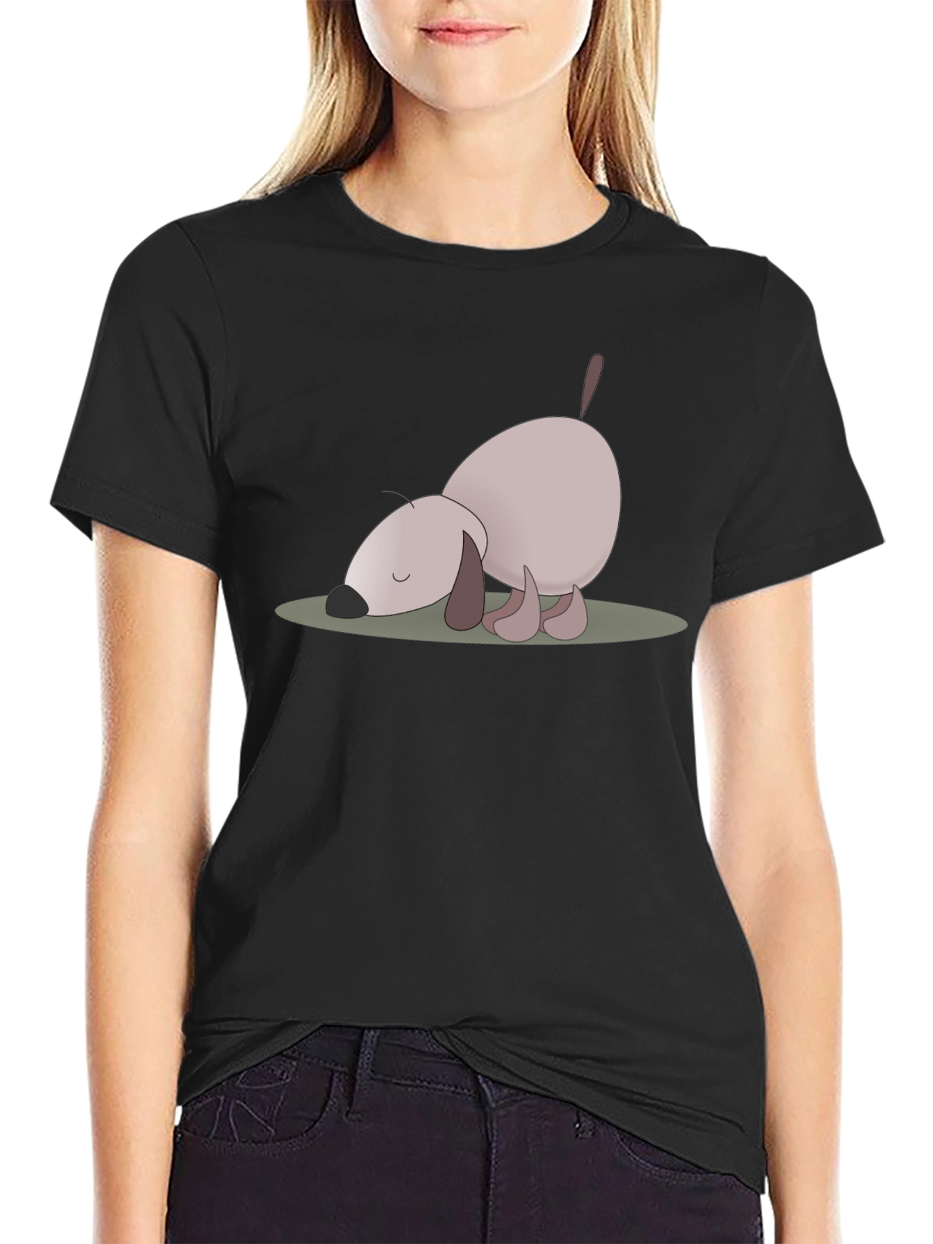 Black Cute Cartoon Dog Graphic Tee view 2