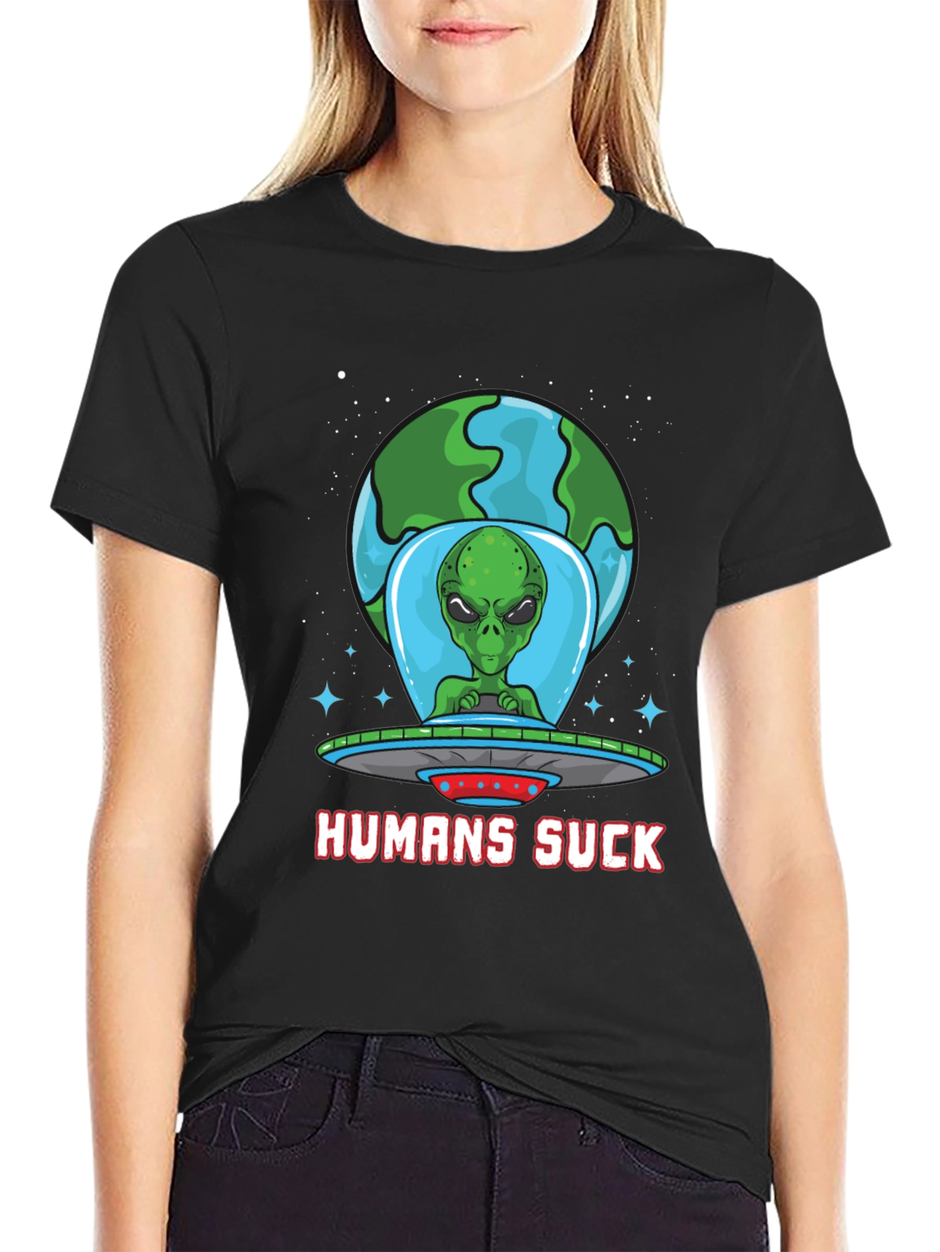 Black Humans Suck Alien T-Shirt - Black view 2