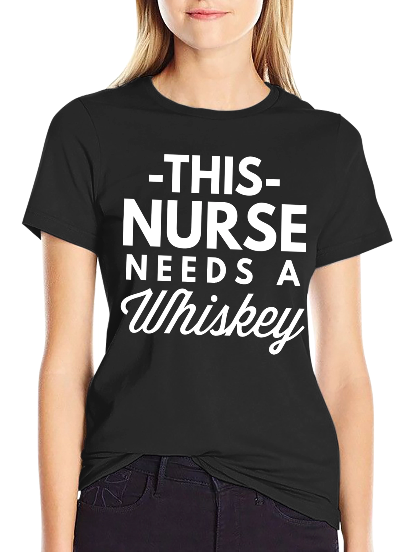 Black Funny Nurse Whiskey T-Shirt view 2