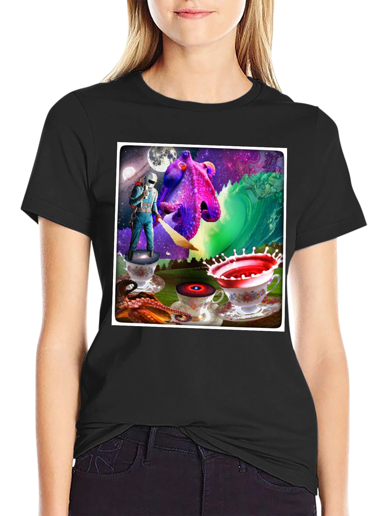 Black Cosmic Octopus T-Shirt view 2