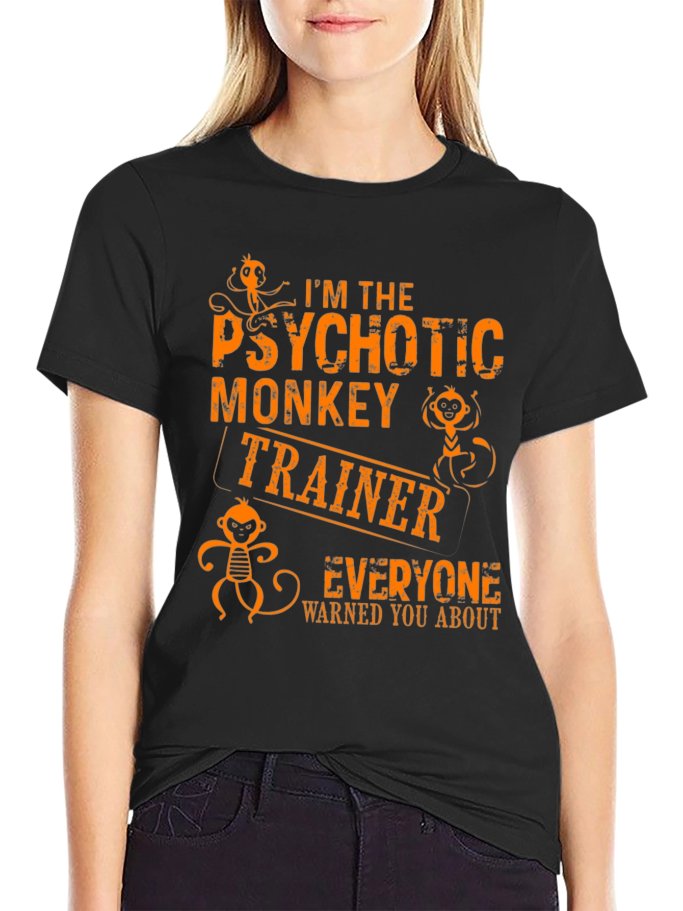Black Psychotic Monkey Trainer Graphic Tee - Novelty T-Shirt view 2