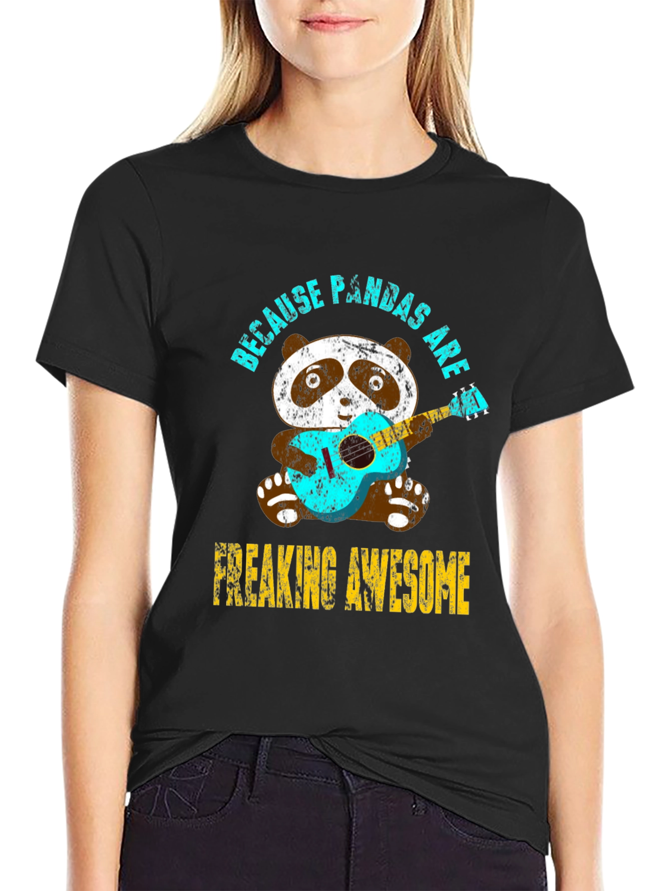 Black Panda Guitar T-Shirt - Because Pandas Are Awesome Tee view 2