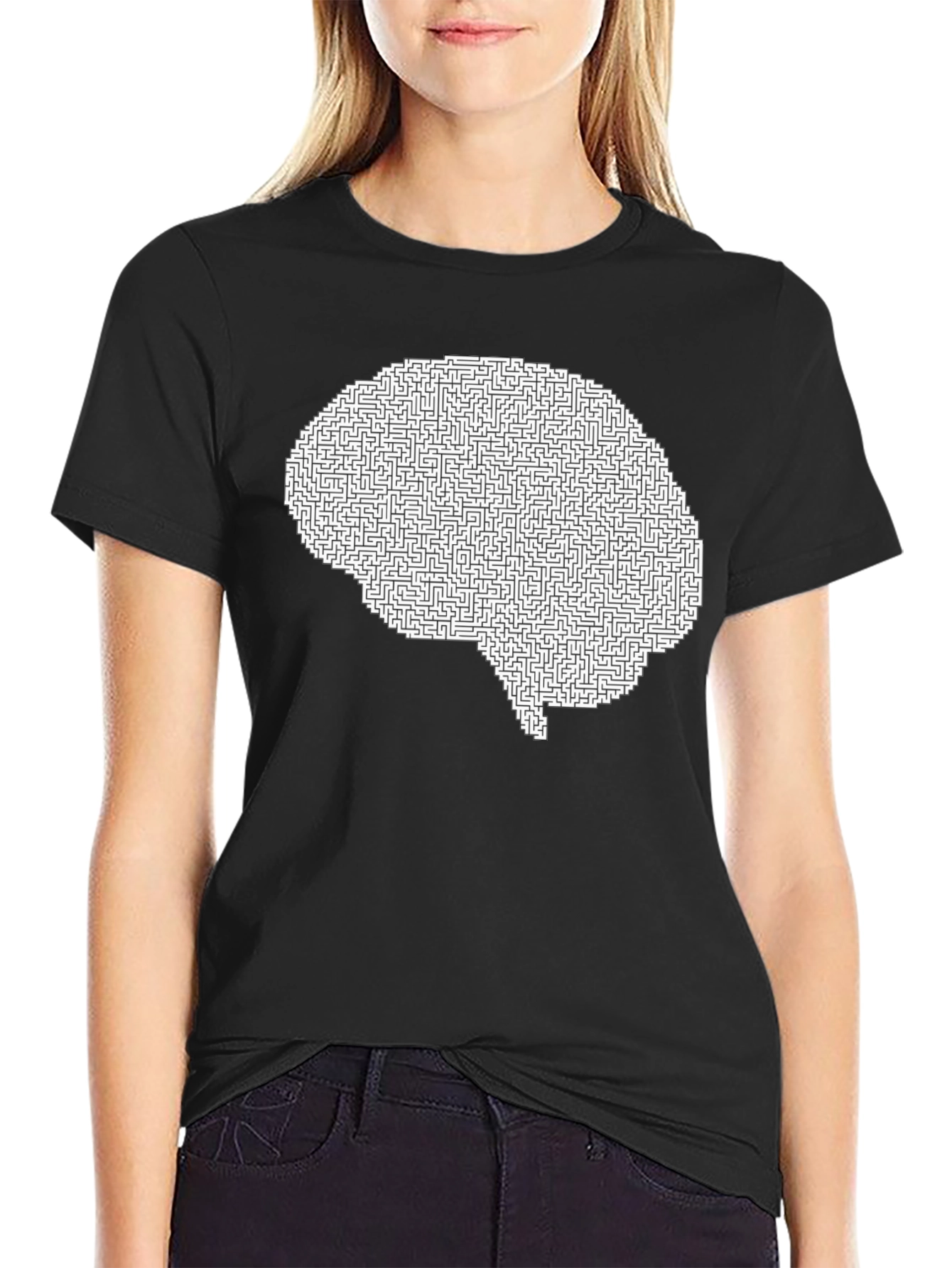 Black Brain Maze T-Shirt - Intellectual Puzzle Design view 2