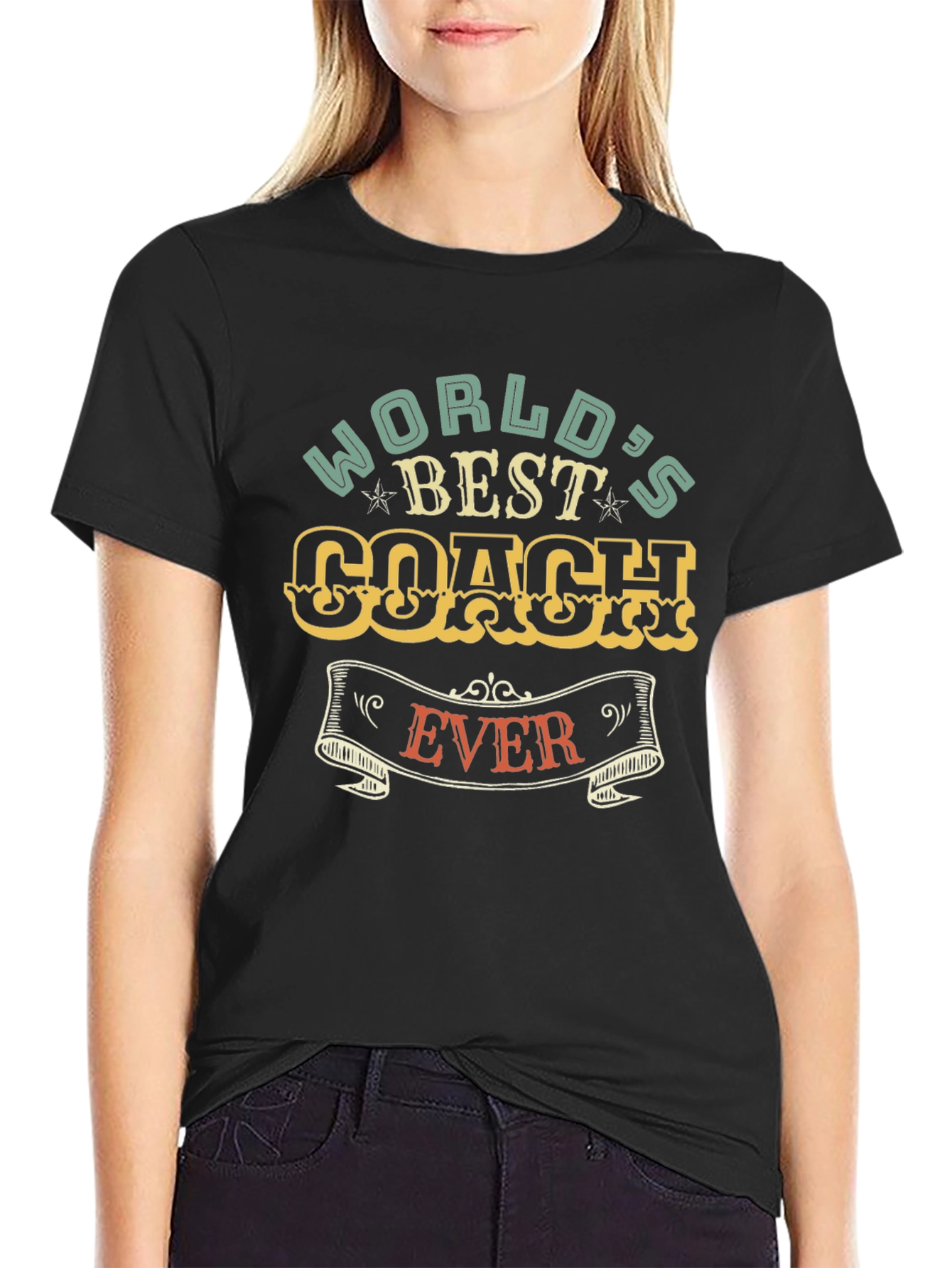 Black World's Best Coach Ever Graphic T-Shirt view 2