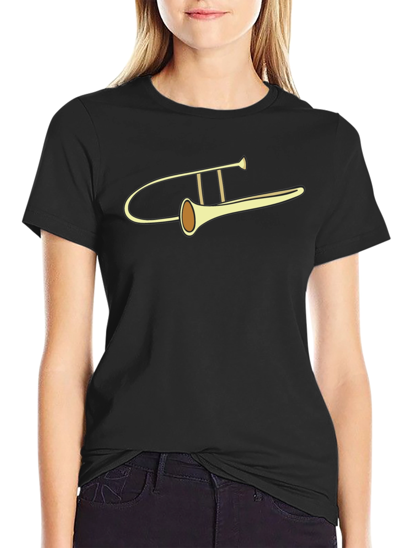 Black Trombone Graphic Tee - Musical Instrument Design view 2