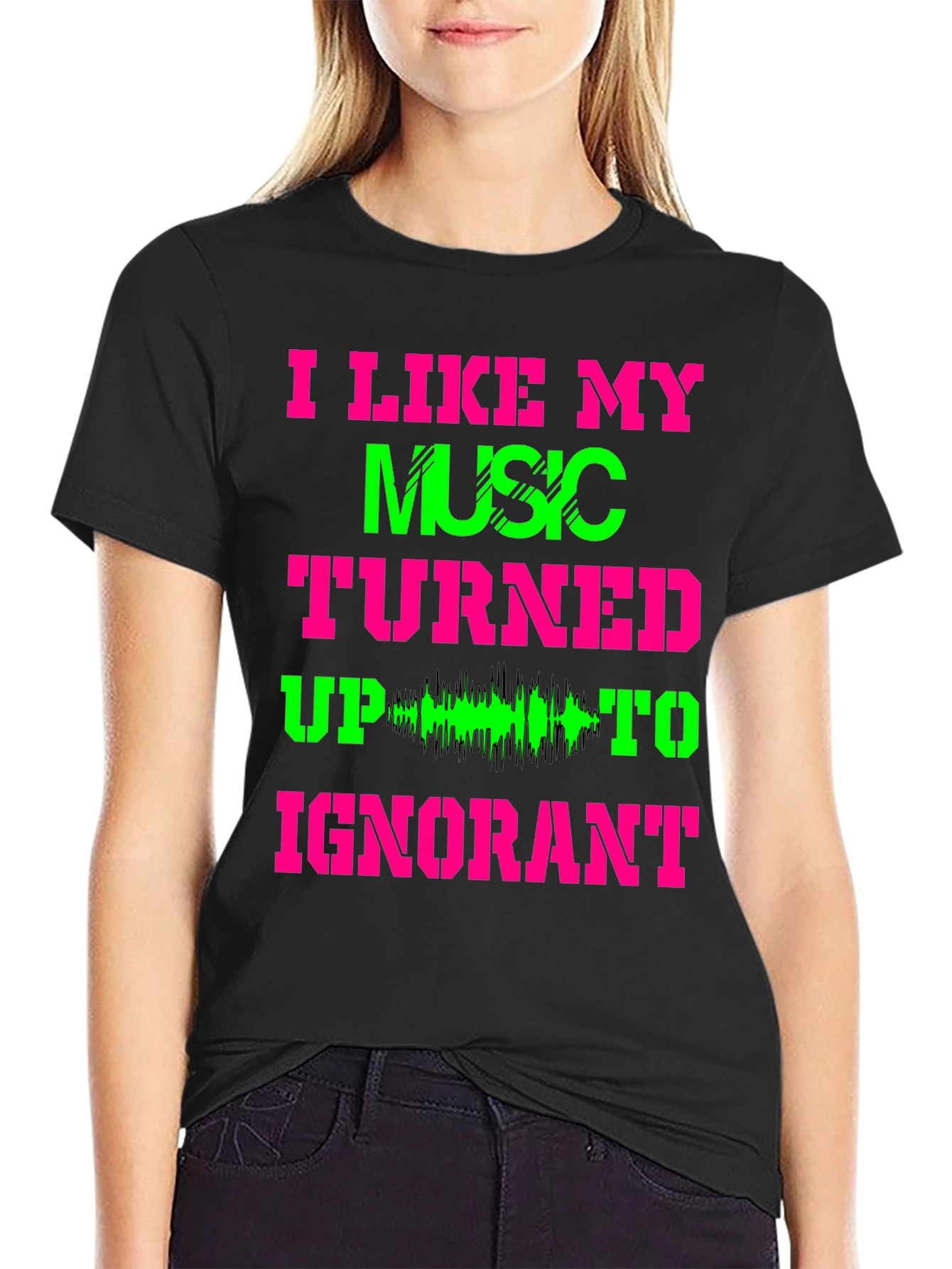 Black I Like My Music Turned Up T-Shirt view 2