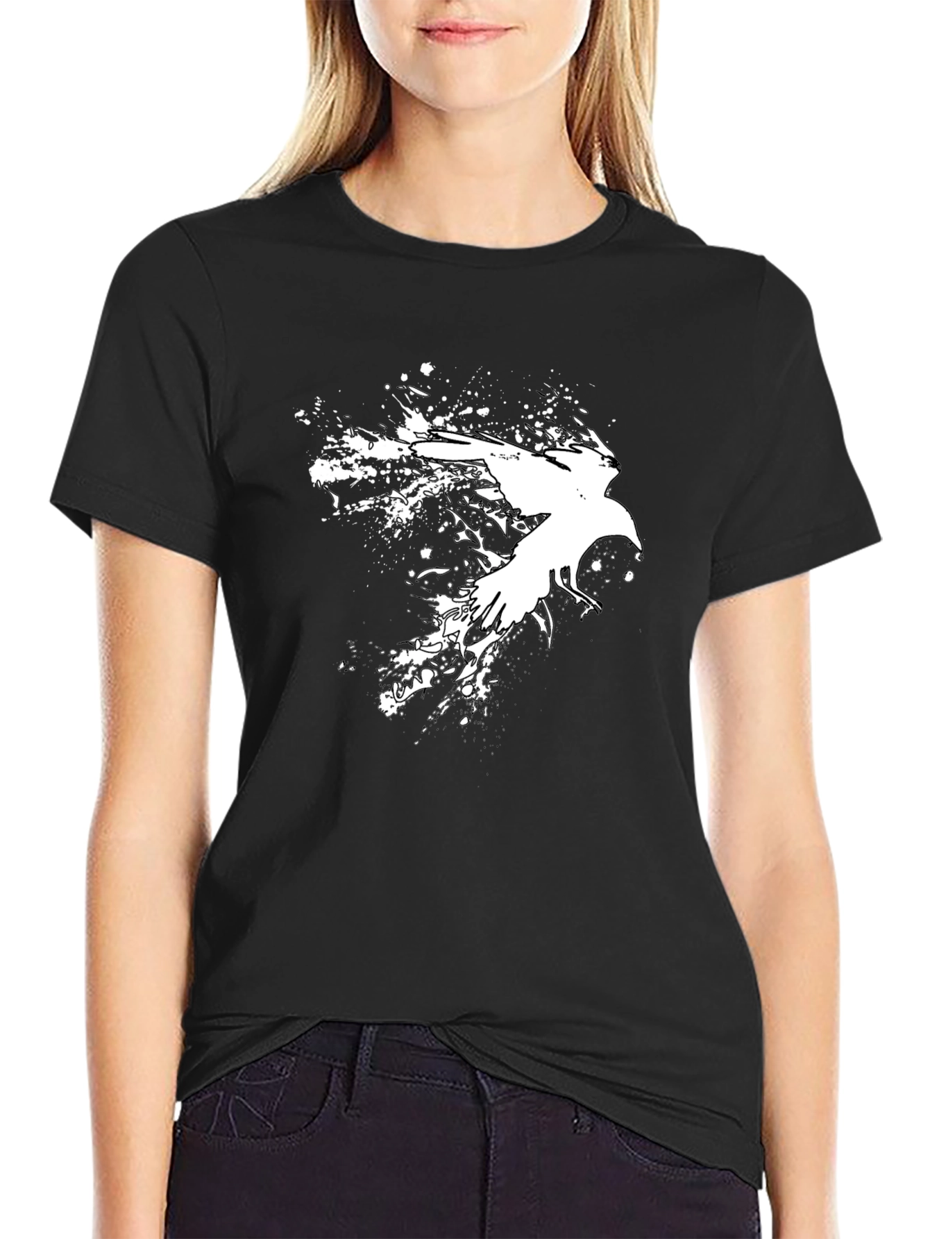 Black Abstract Crow Graphic Black T-Shirt view 2