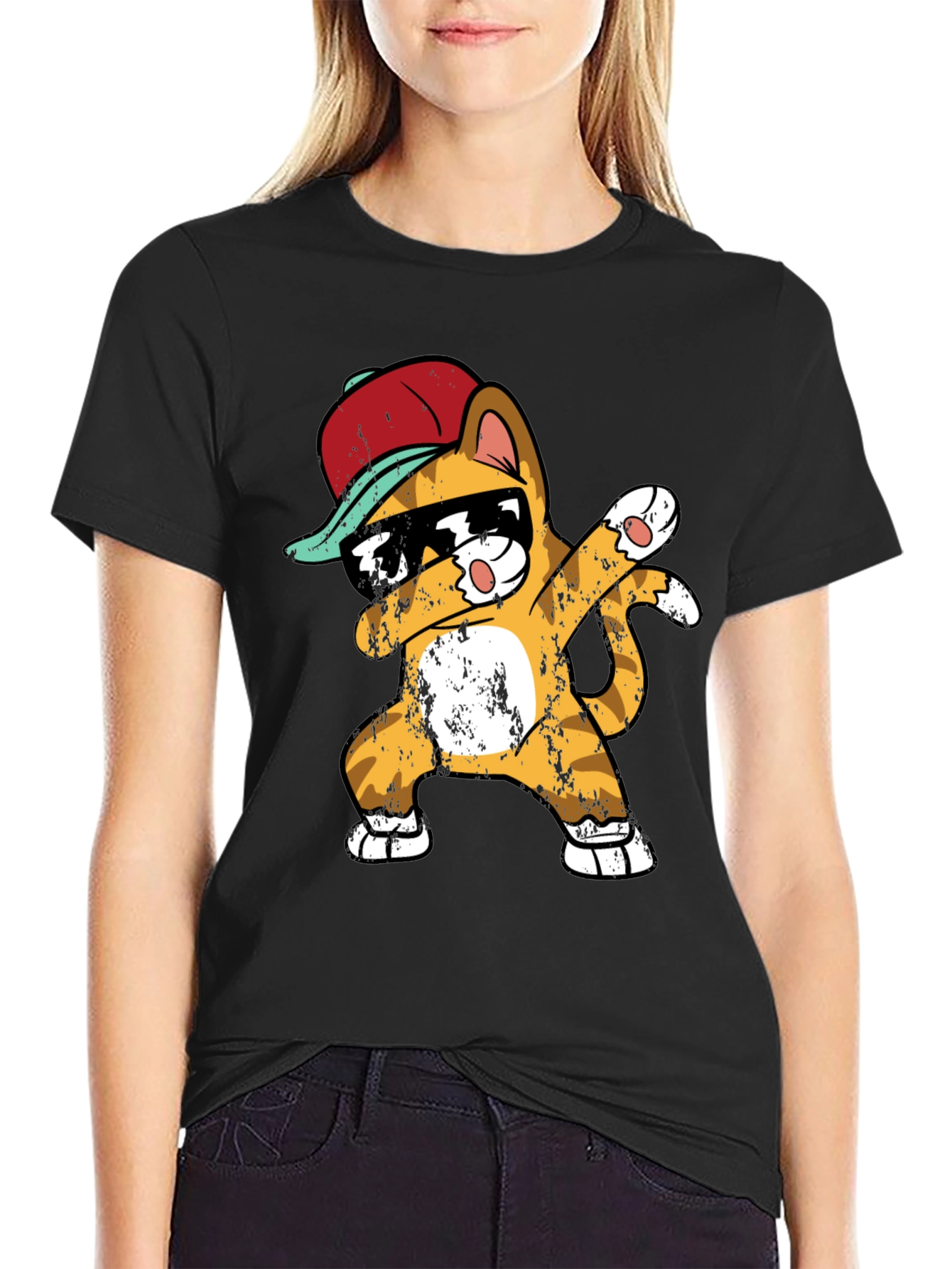 Black Cool Cat Dabbing T-Shirt view 2