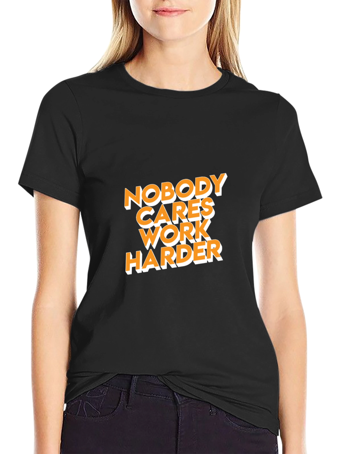 Black Nobody Cares Work Harder Graphic Tee view 2
