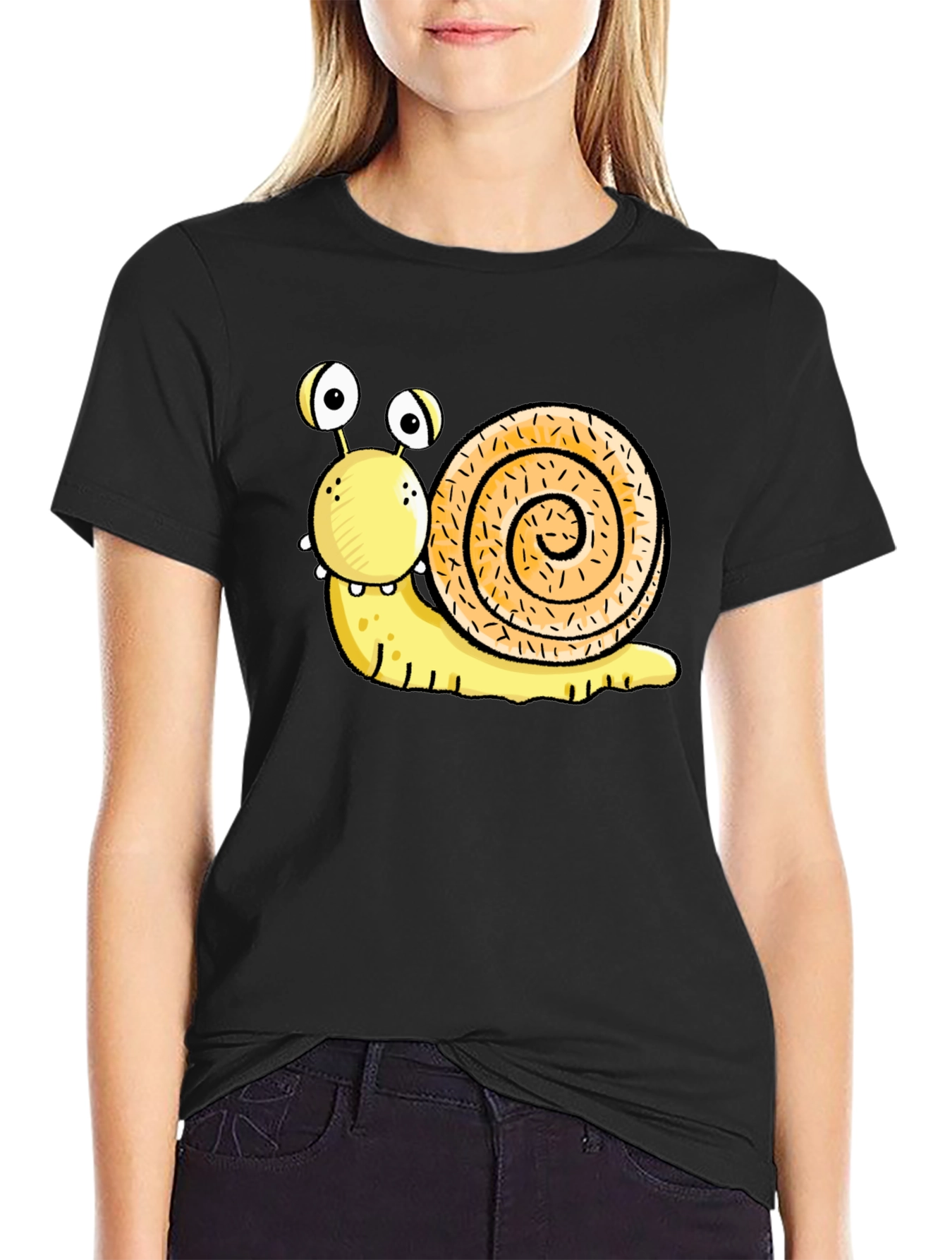 Black Funny Snail Graphic Black T-Shirt view 2