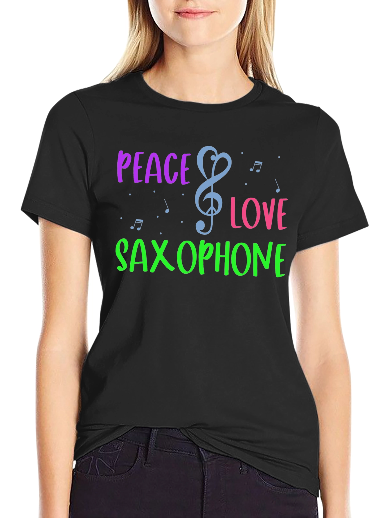 Black Peace Love Saxophone Graphic T-Shirt view 2