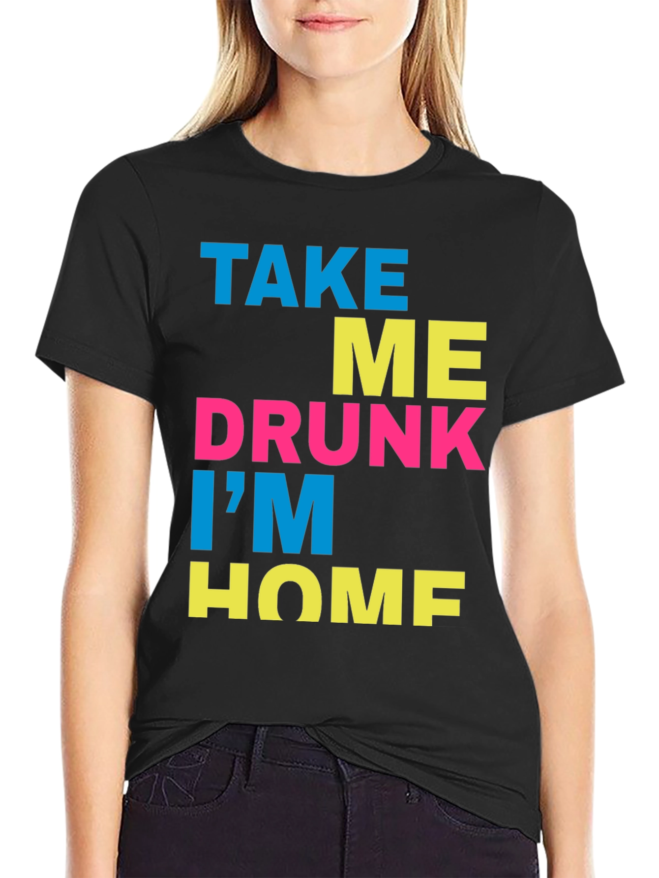 Black Take Me Drunk I'm Home T-Shirt - Funny Party Tee view 2