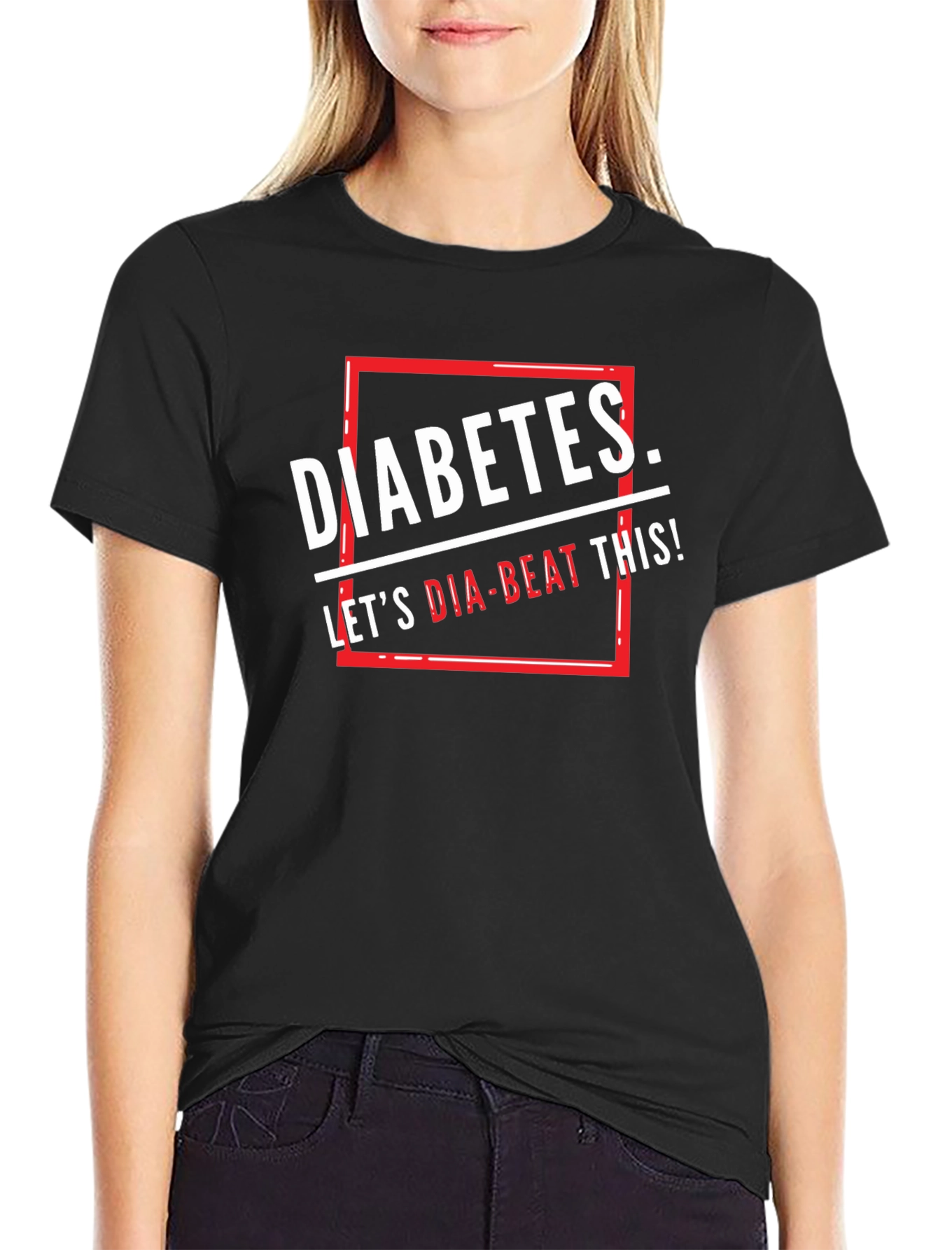 Black Diabetes Let's Dia-Beat This! Graphic T-Shirt view 2