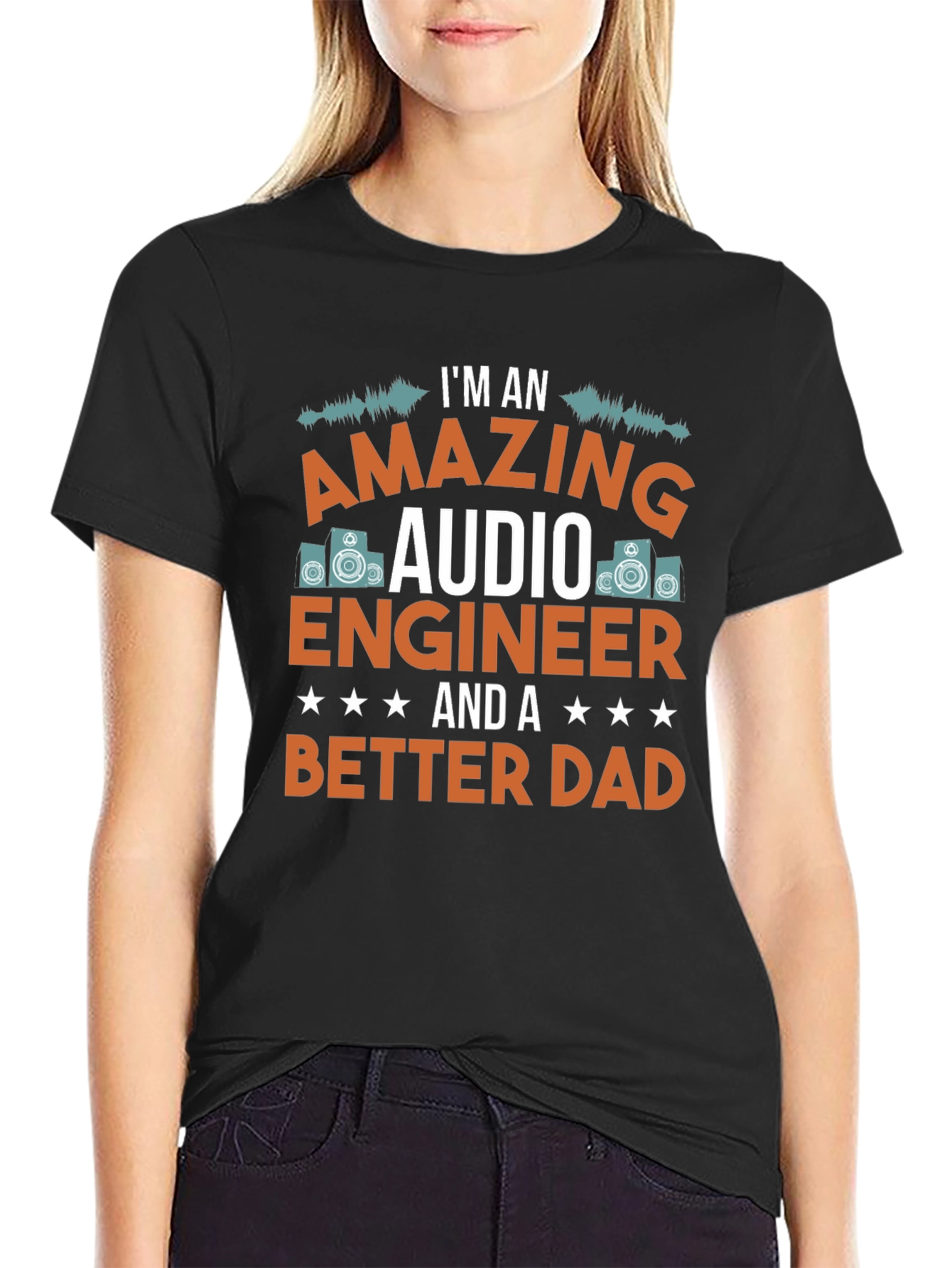 Black Amazing Audio Engineer Dad T-Shirt view 2