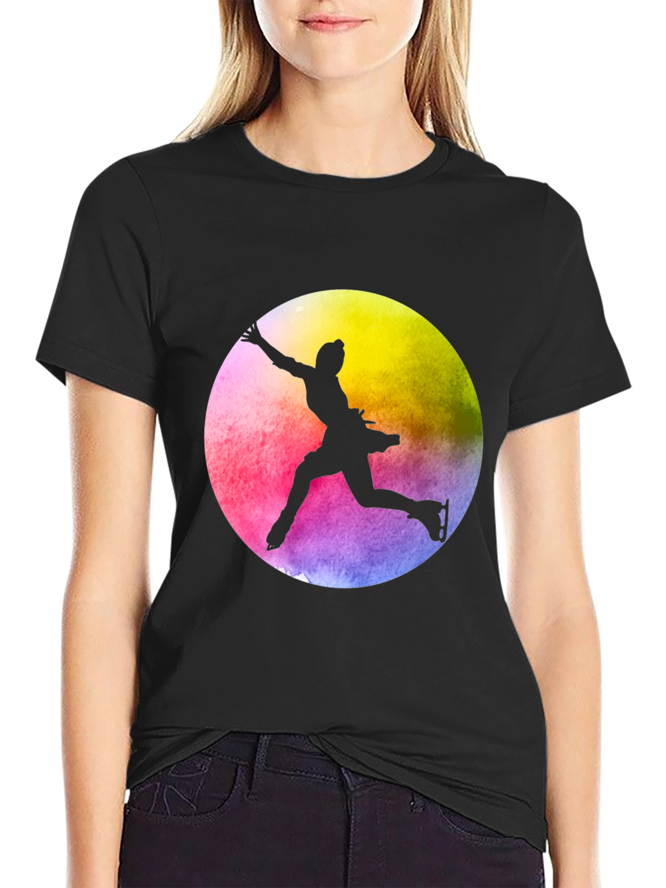 Black Figure Skater Silhouette Tee - Vibrant Colors view 2