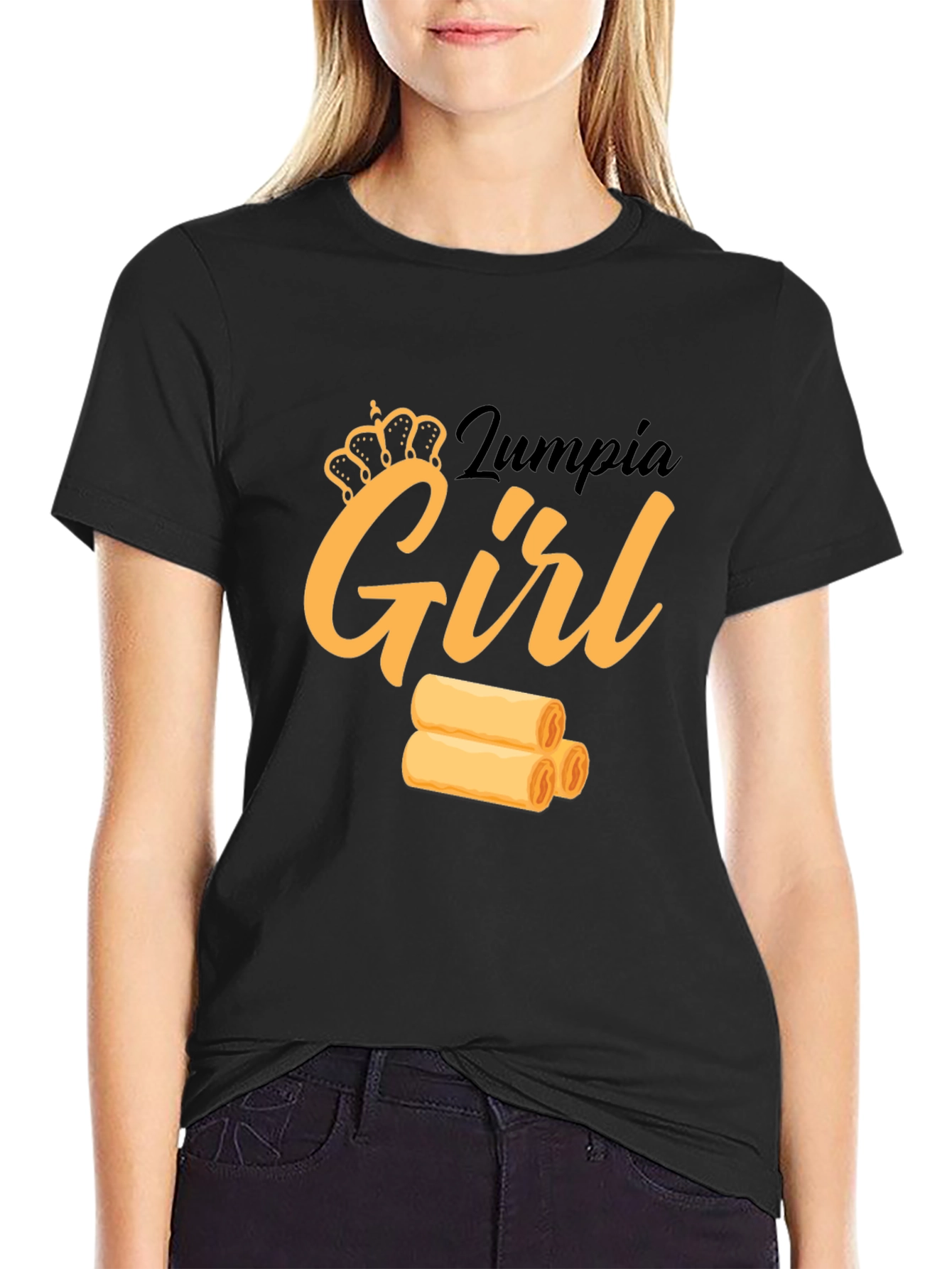 Black Lumpia Girl T-Shirt - Foodie Tee view 2