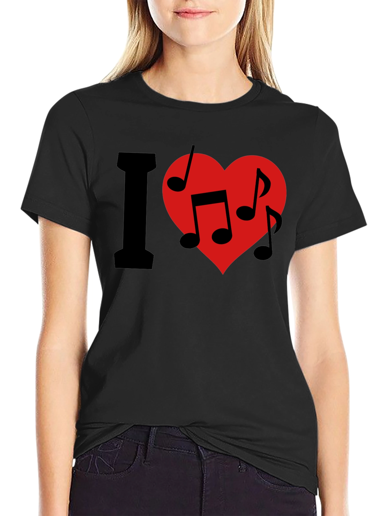 Black I Love Music T-Shirt - Crew Neck - Black view 2