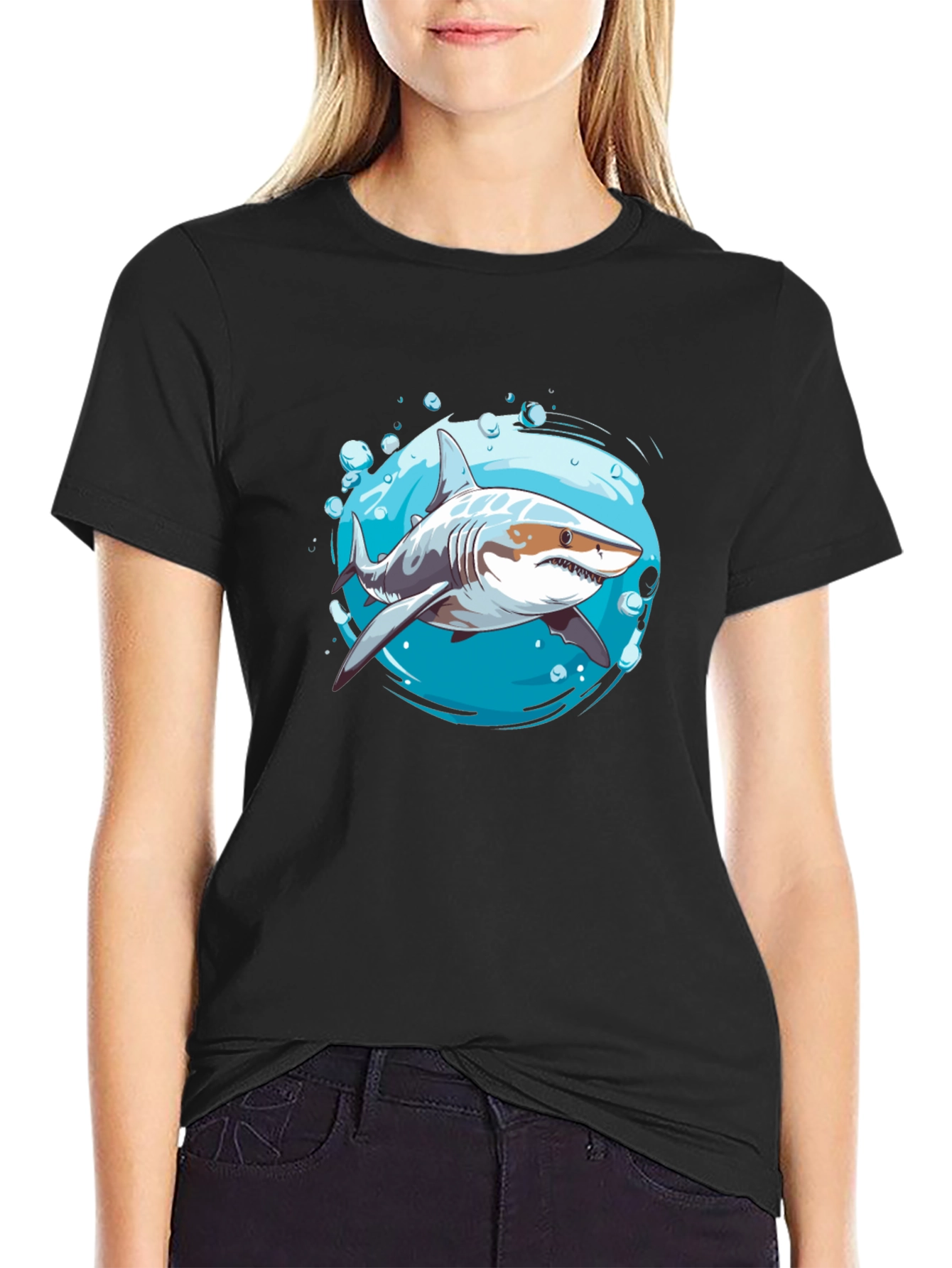 Black Shark Graphic T-Shirt - Ocean Life Design view 2