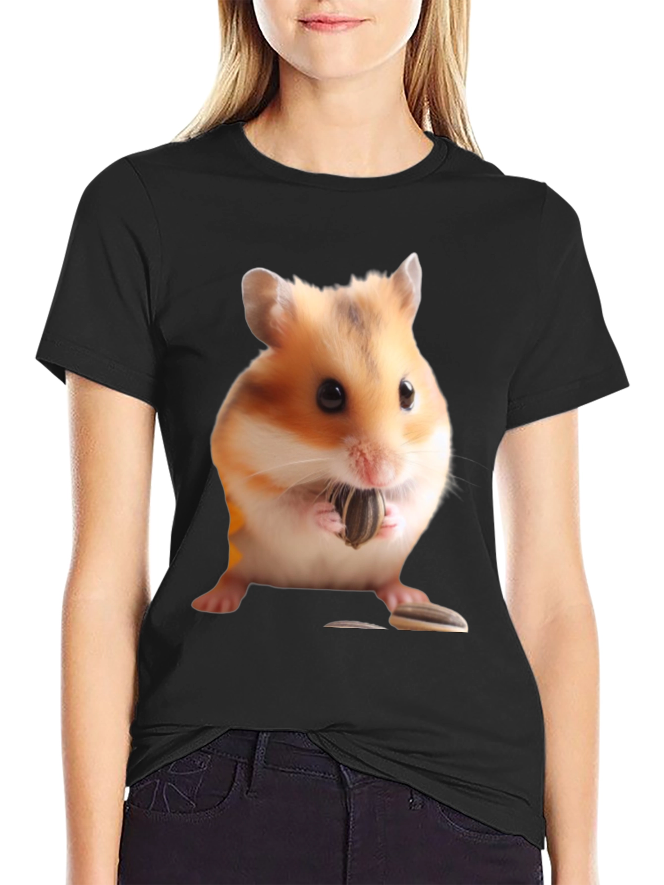 Black Hamster Seed Graphic T-Shirt, Mens Black Tee view 2