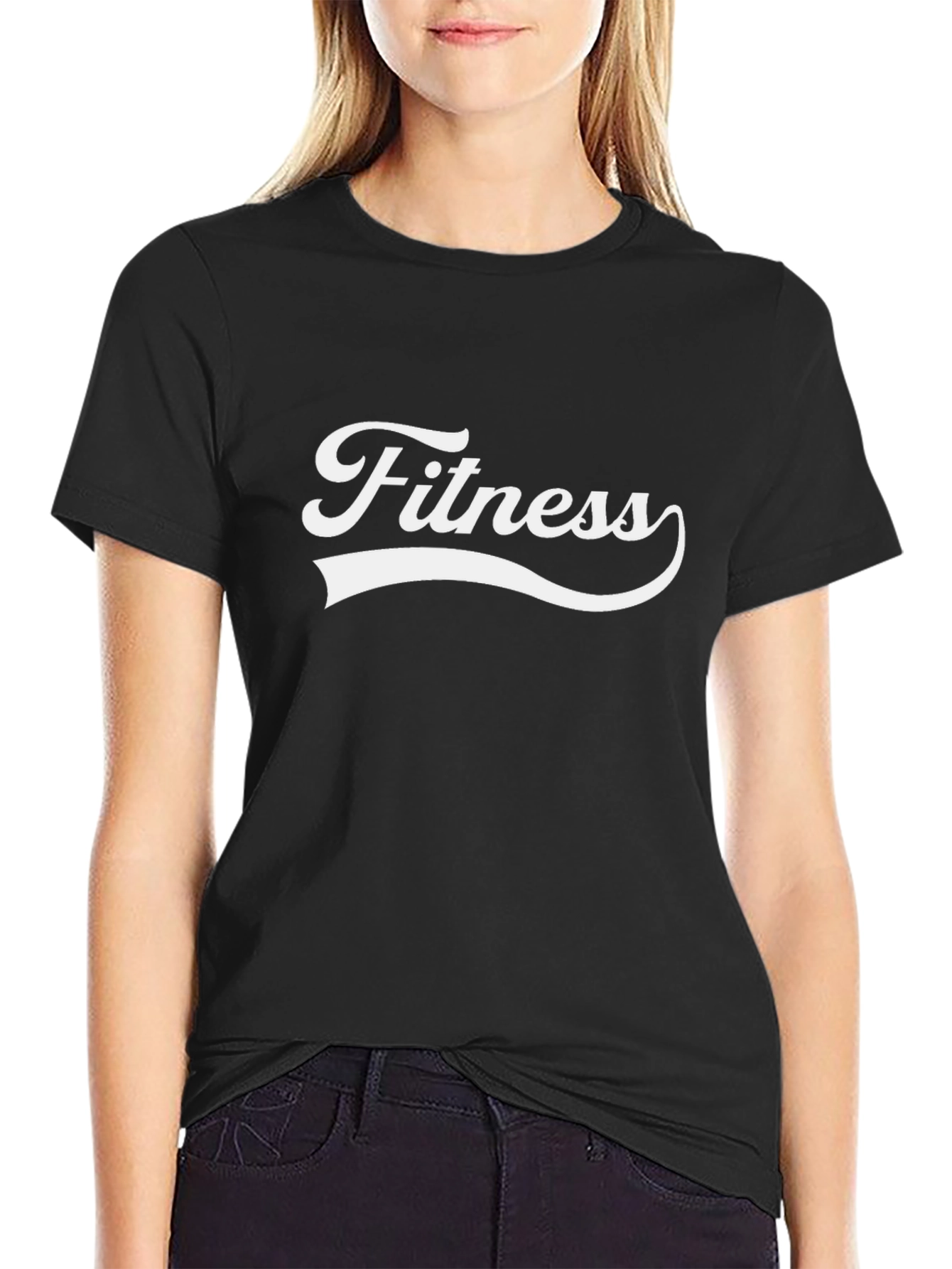 Black Fitness Graphic Tee - Black Cotton T-Shirt view 2