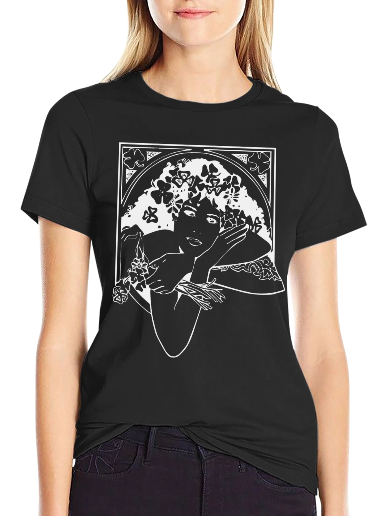 Black Floral Goddess Graphic T-Shirt - Black view 2