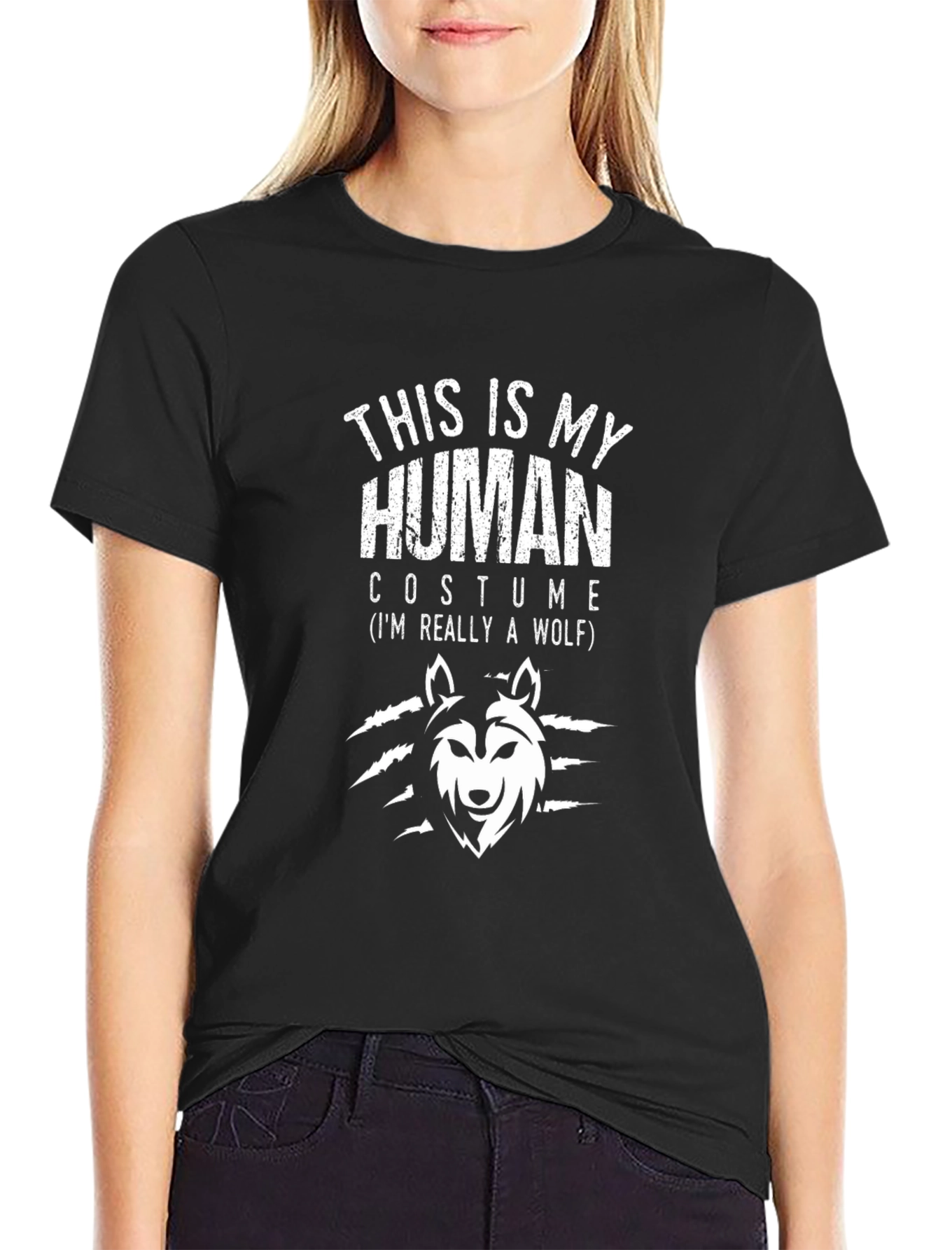 Black This Is My Human Costume Wolf Graphic Novelty T-Shirt view 2