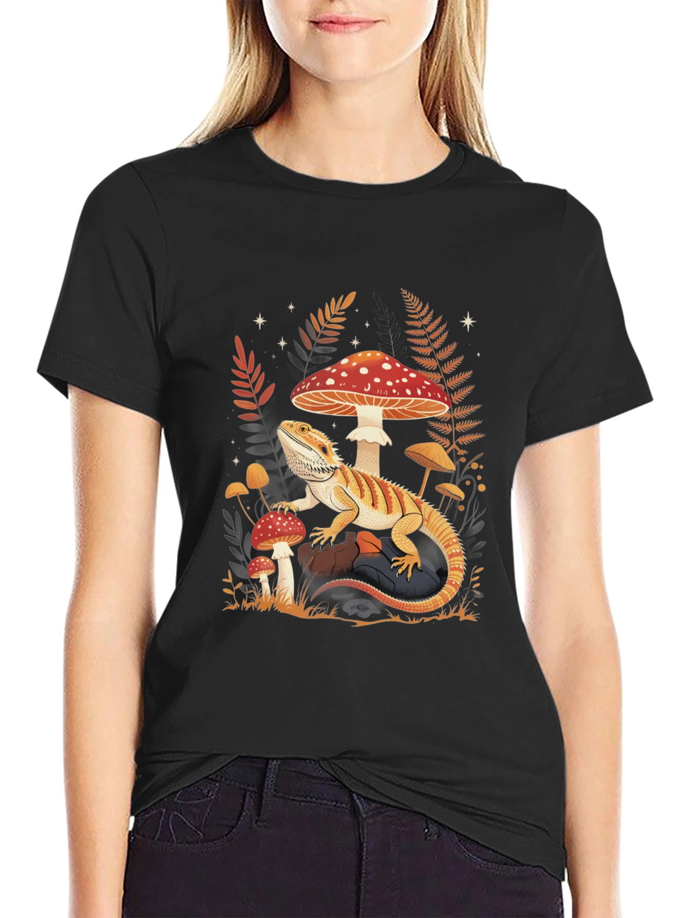 Black Bearded Dragon Mushroom Graphic Tee view 2