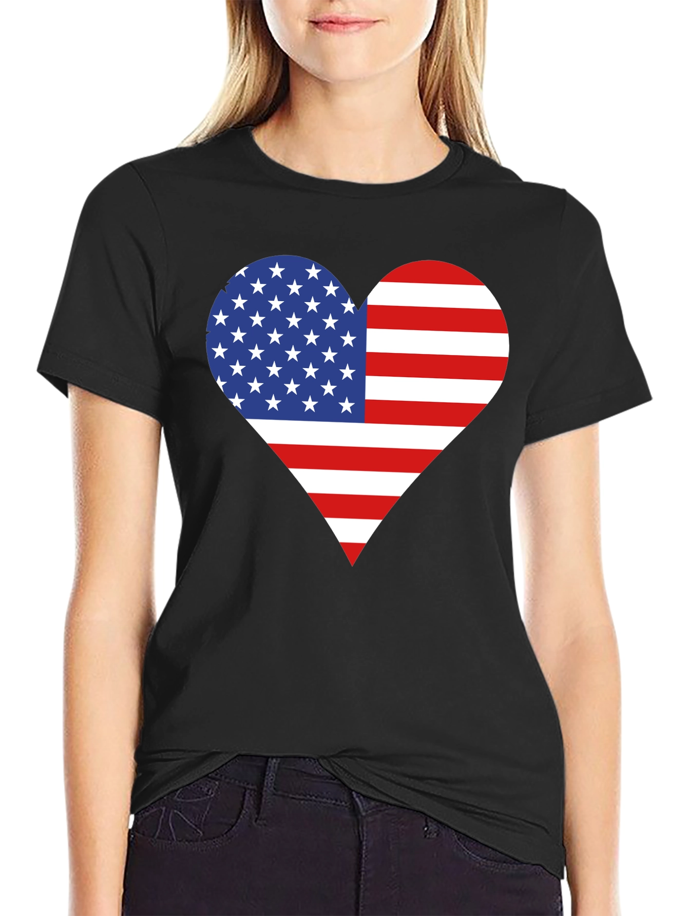 Black American Flag Heart T-Shirt - Patriotic USA Love Tee view 2