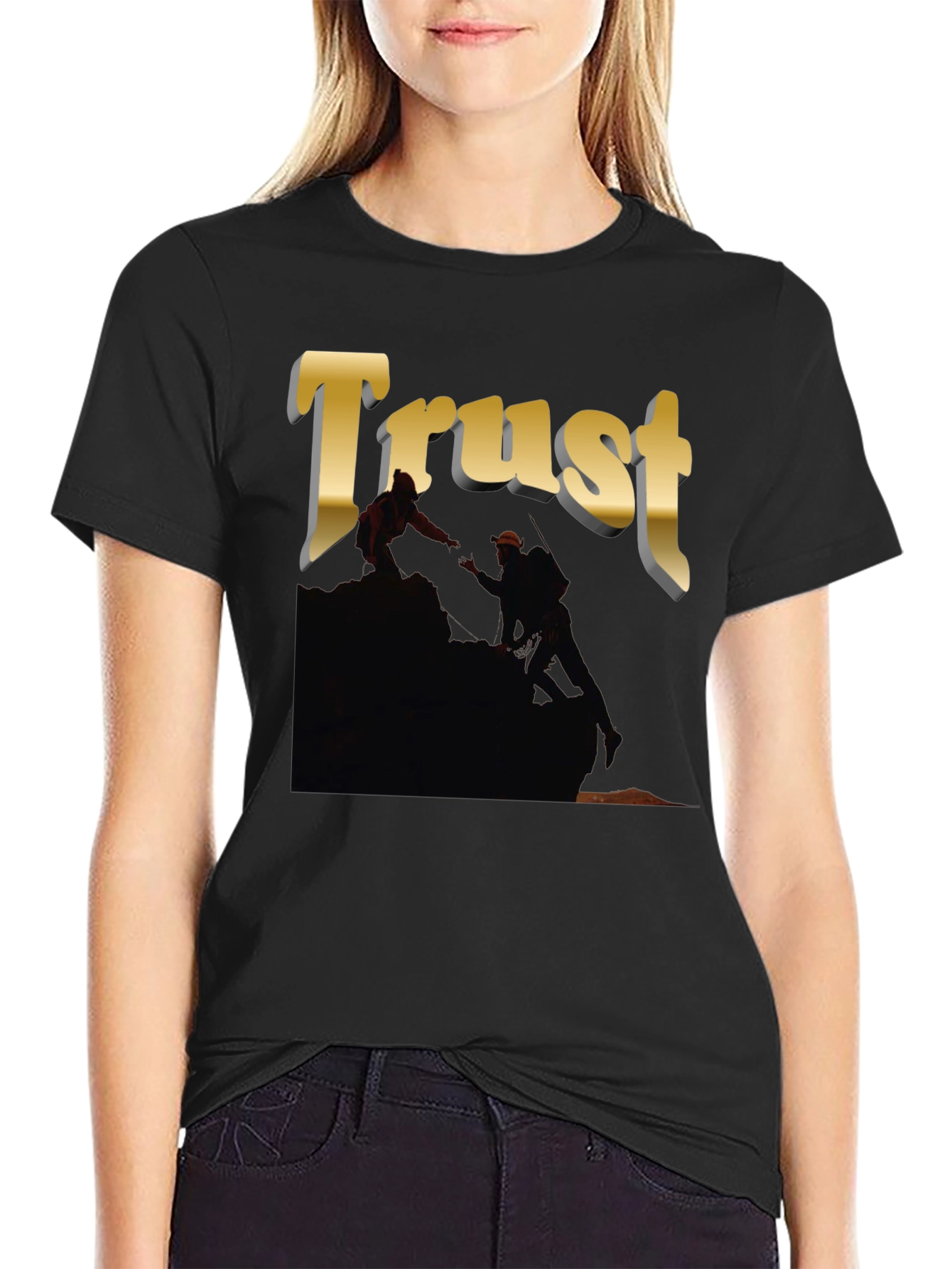 Black Trust T-Shirt - Mountain Climbers - Black Cotton Tee view 2