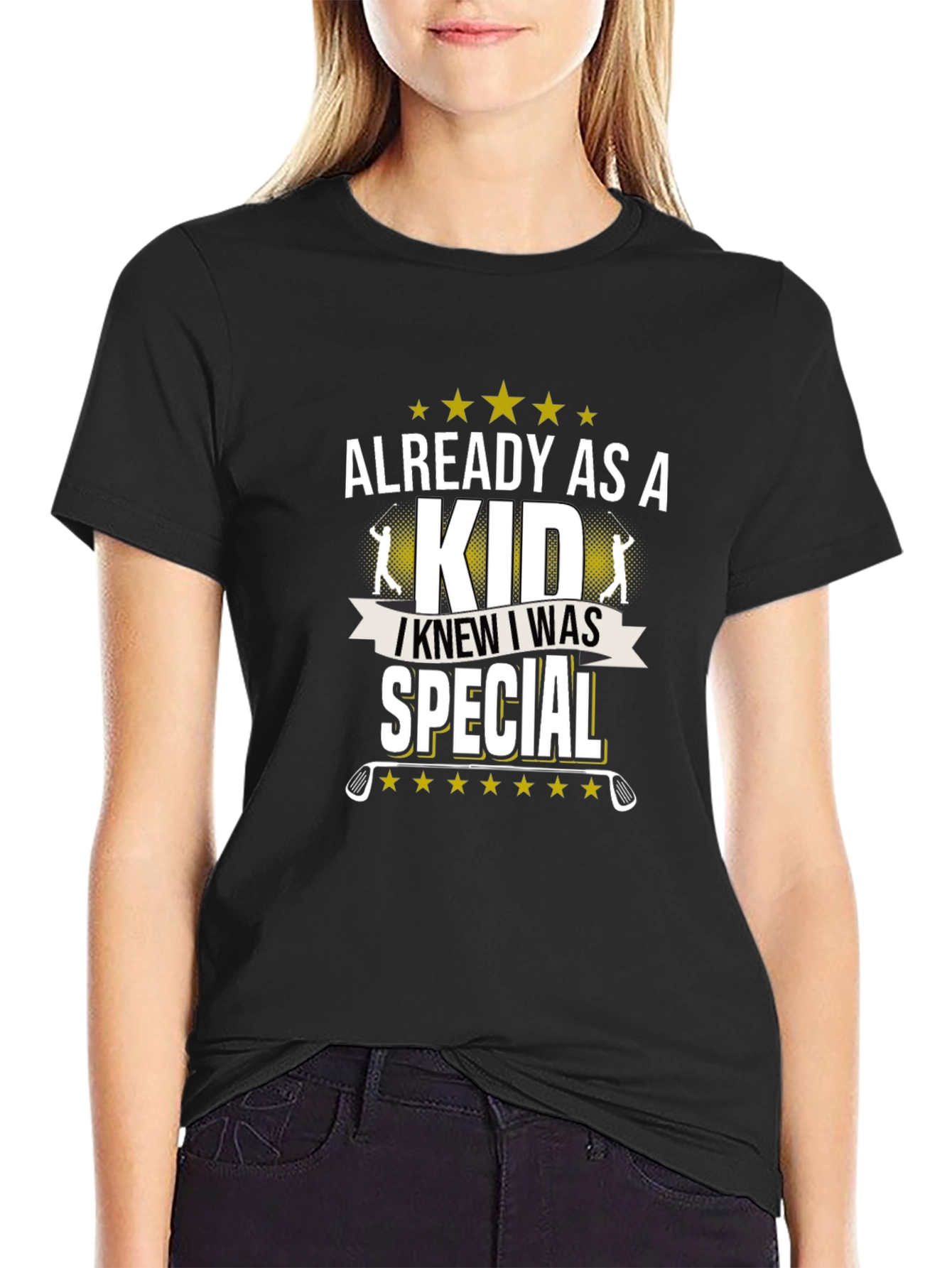 Black Funny Golfing T-Shirt: Already As A Kid Special Tee view 2