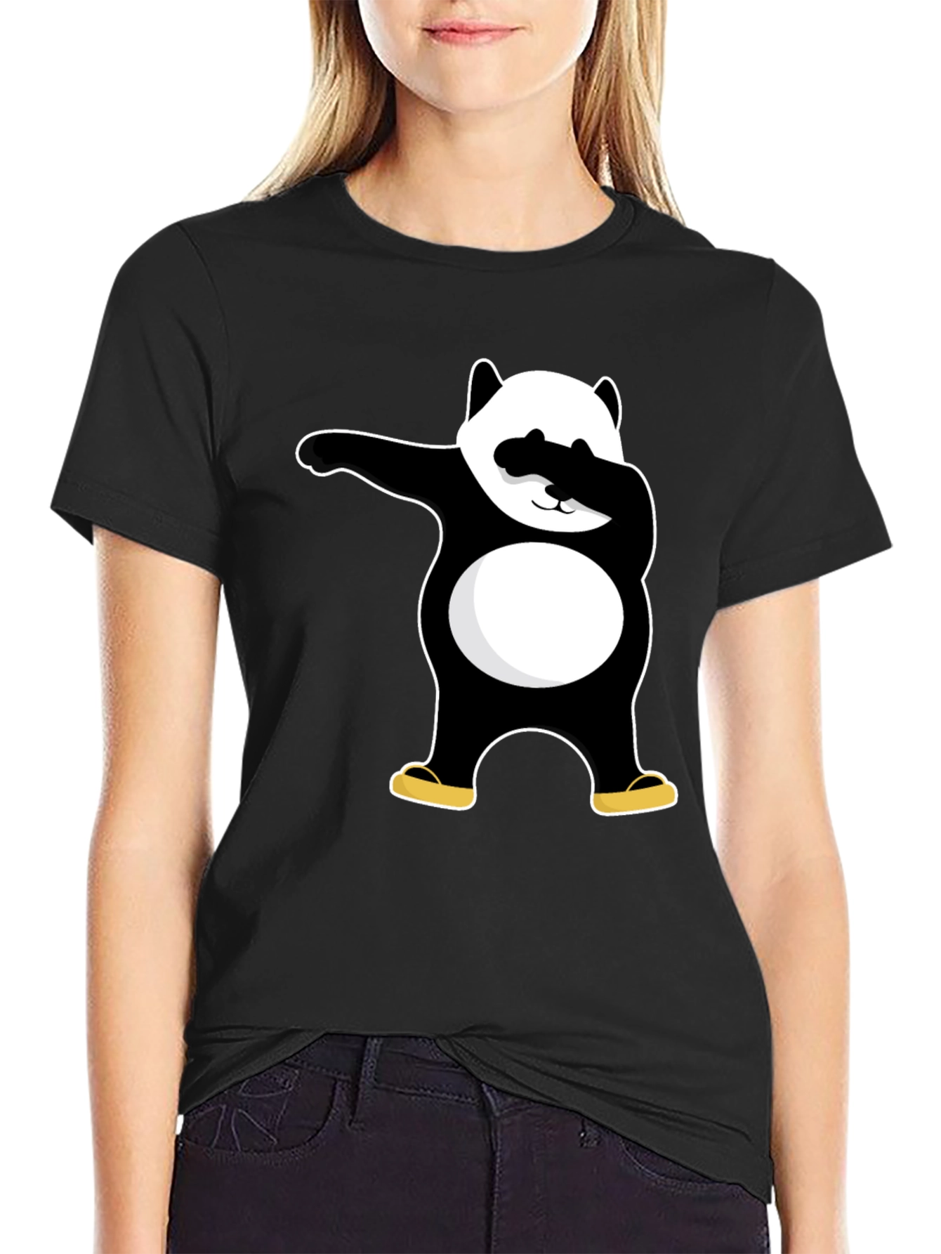 Black Dabbing Panda Black T-Shirt - Cool Graphic Tee view 2