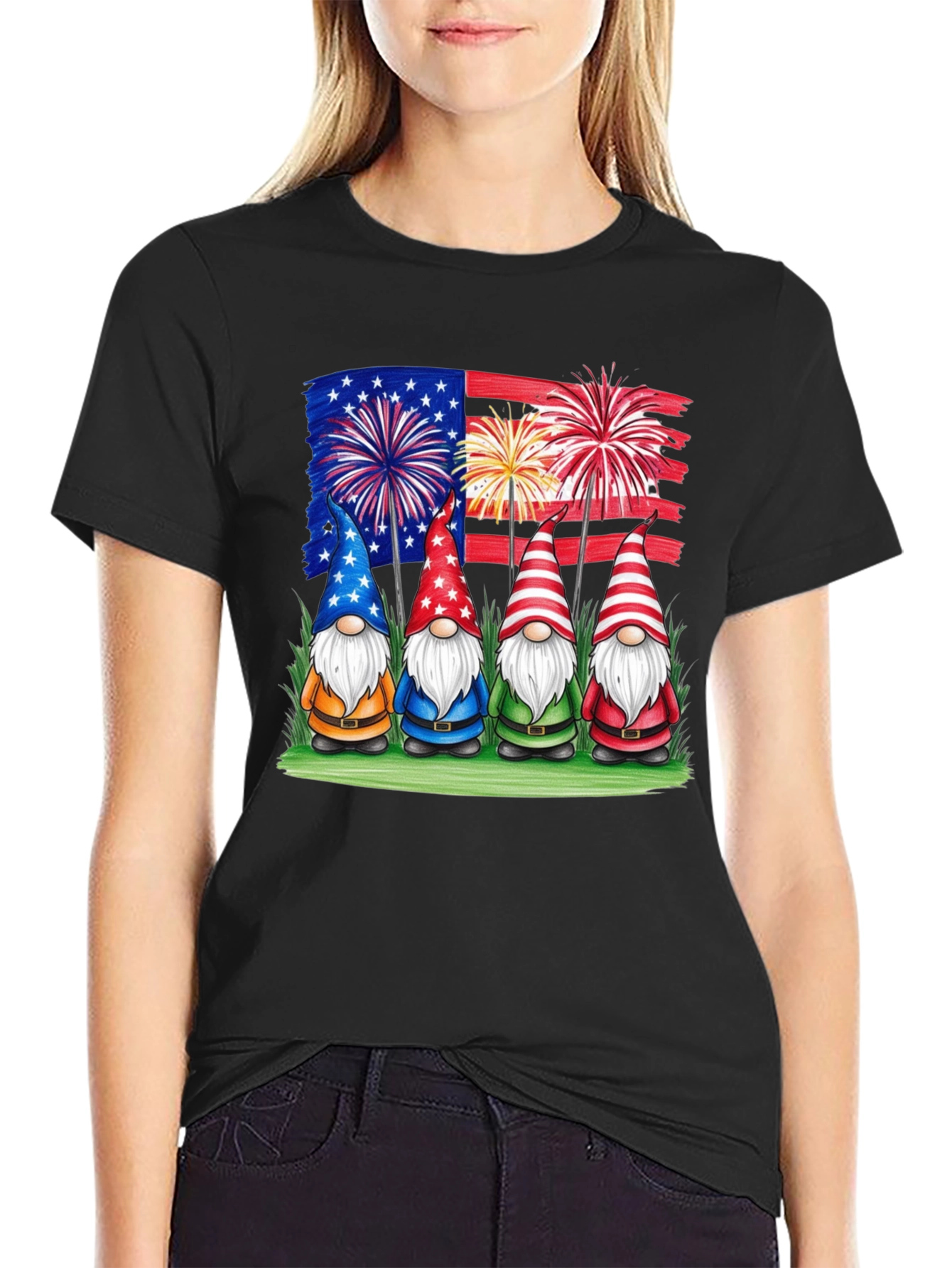Black Patriotic Gnomes T-Shirt - USA Pride! view 2
