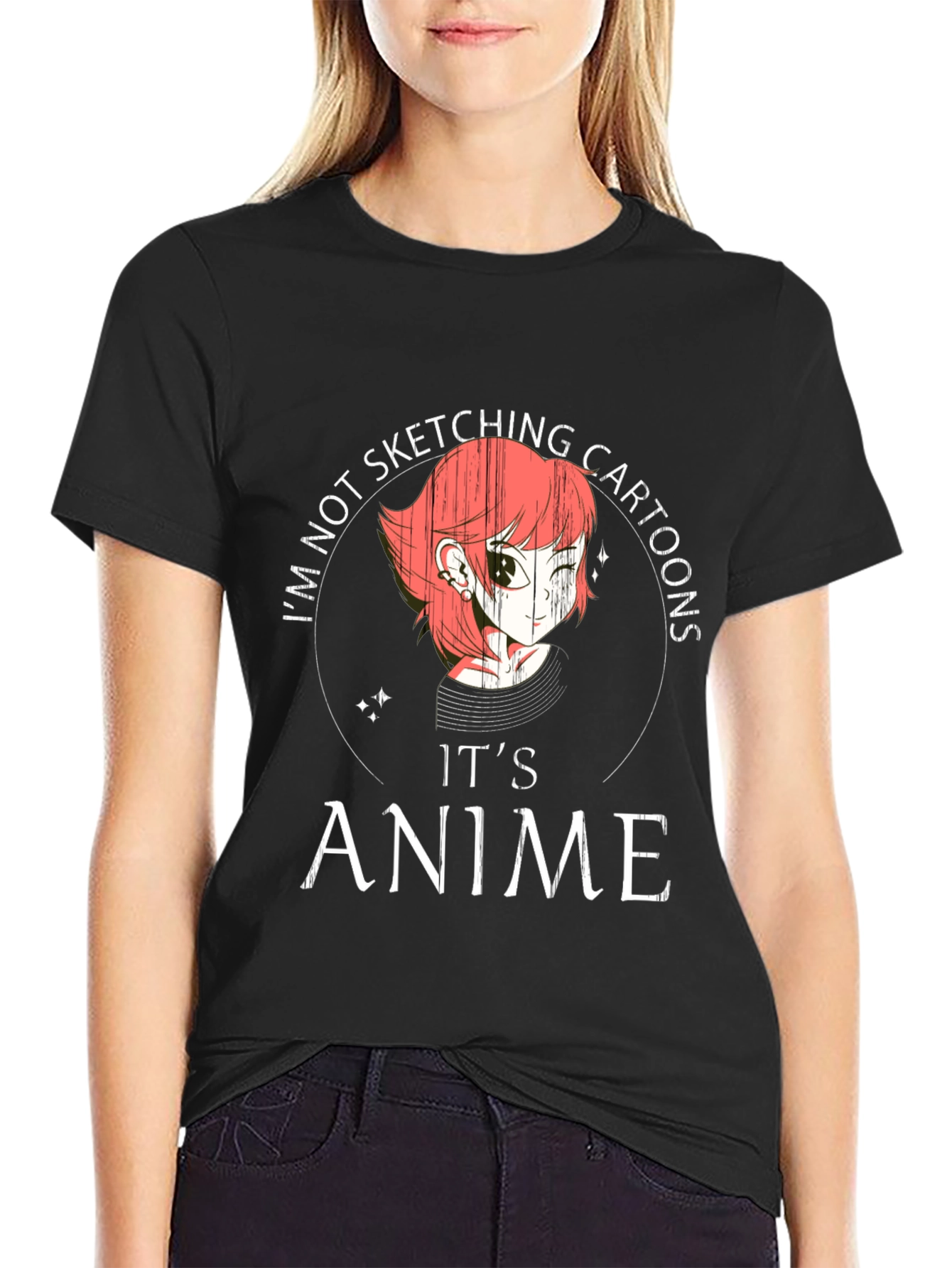 Black I'm Not Sketching Cartoons It's Anime T-Shirt view 2