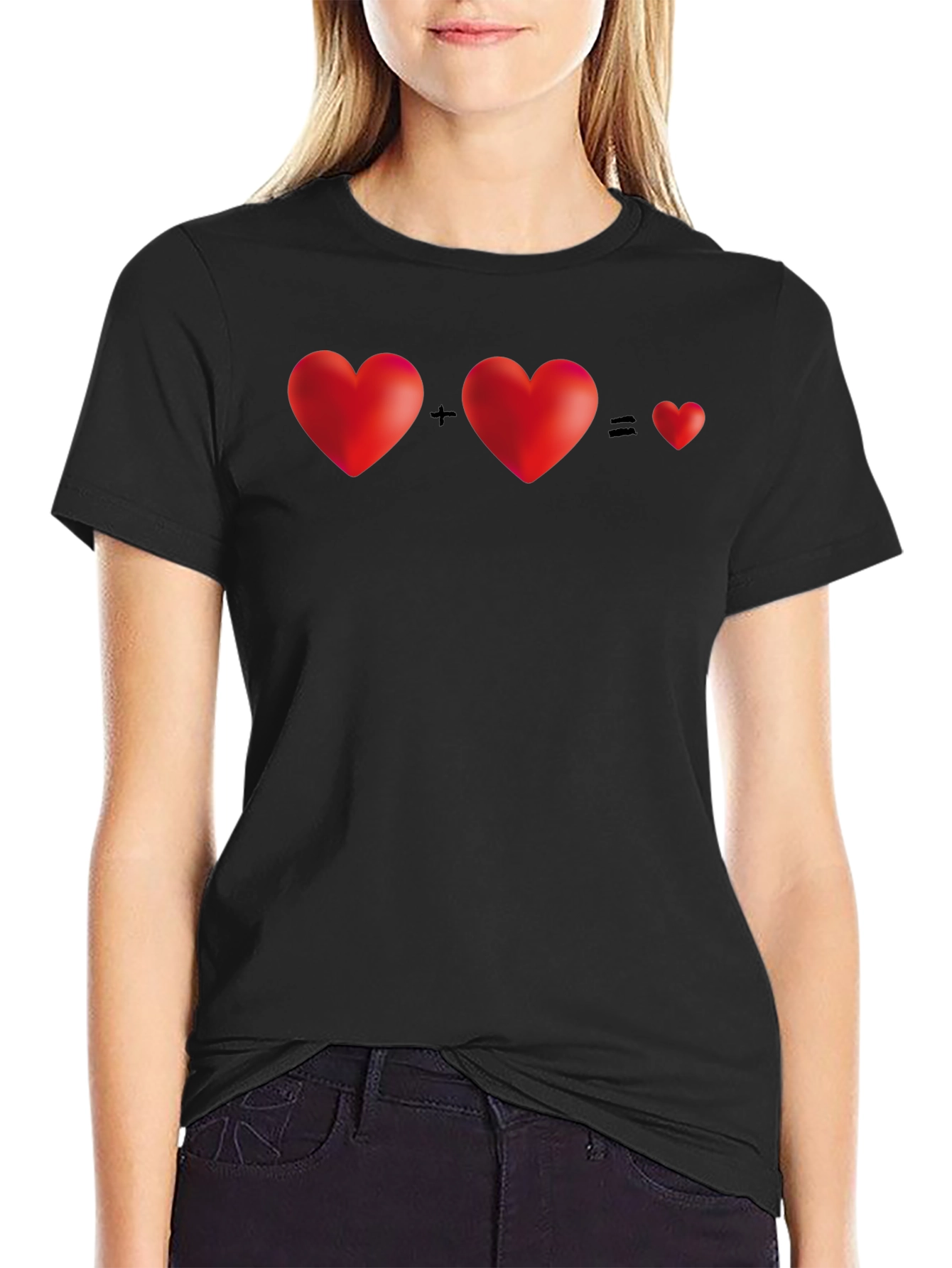 Black Two Hearts Equal One T-Shirt - Black view 2