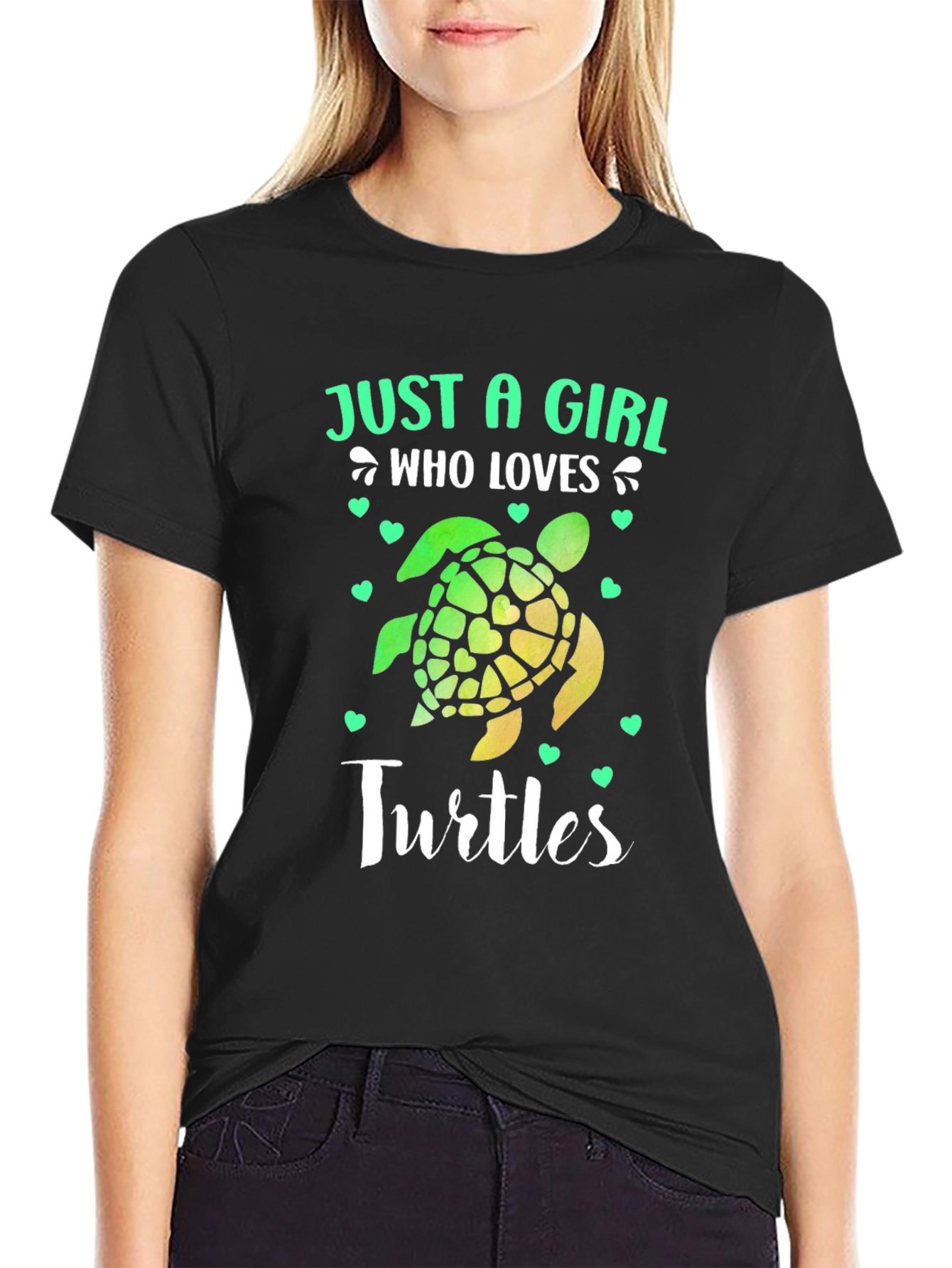 Black Just A Girl Who Loves Turtles T-Shirt view 2