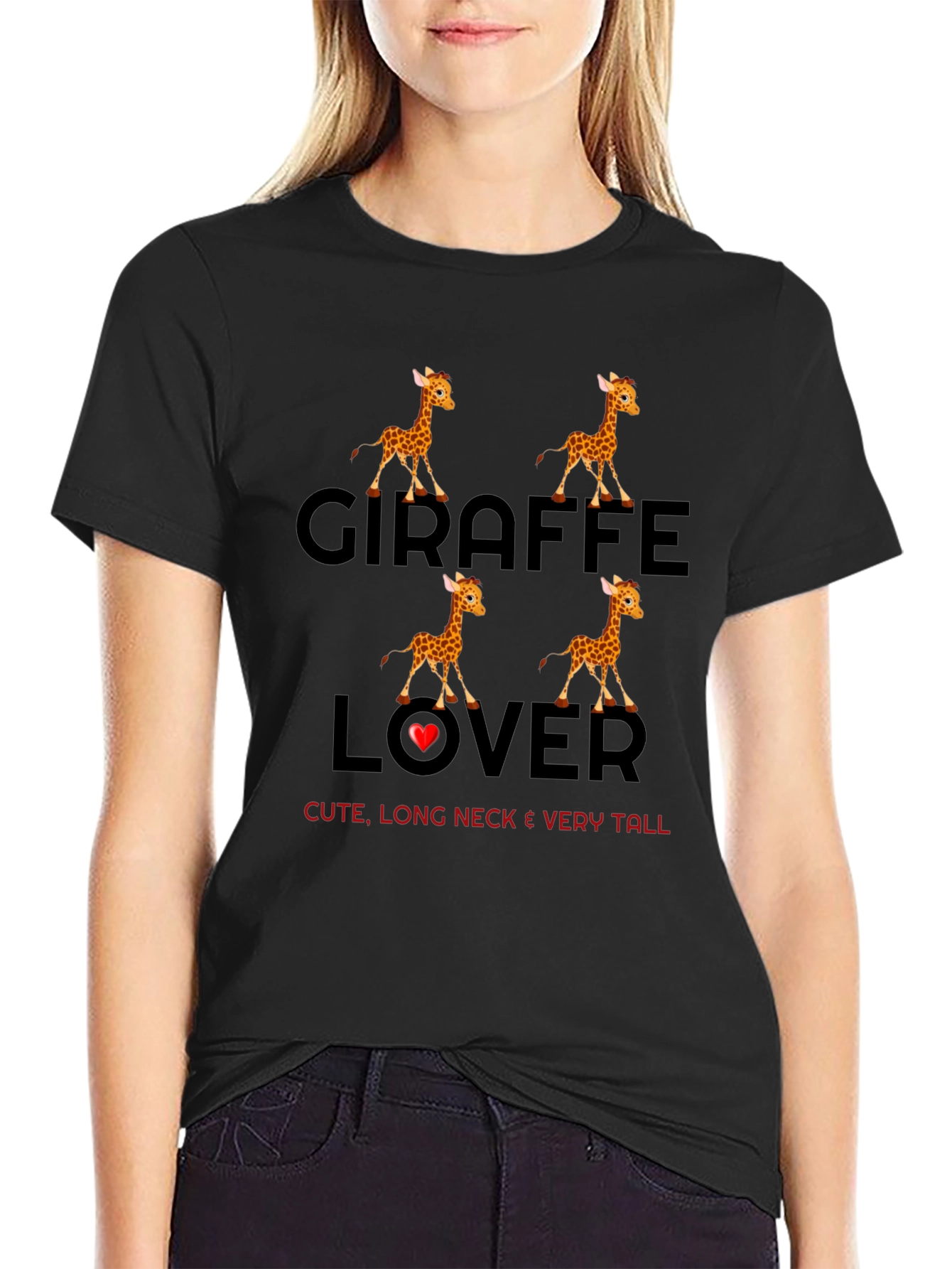 Black Giraffe Lover Graphic T-Shirt view 2