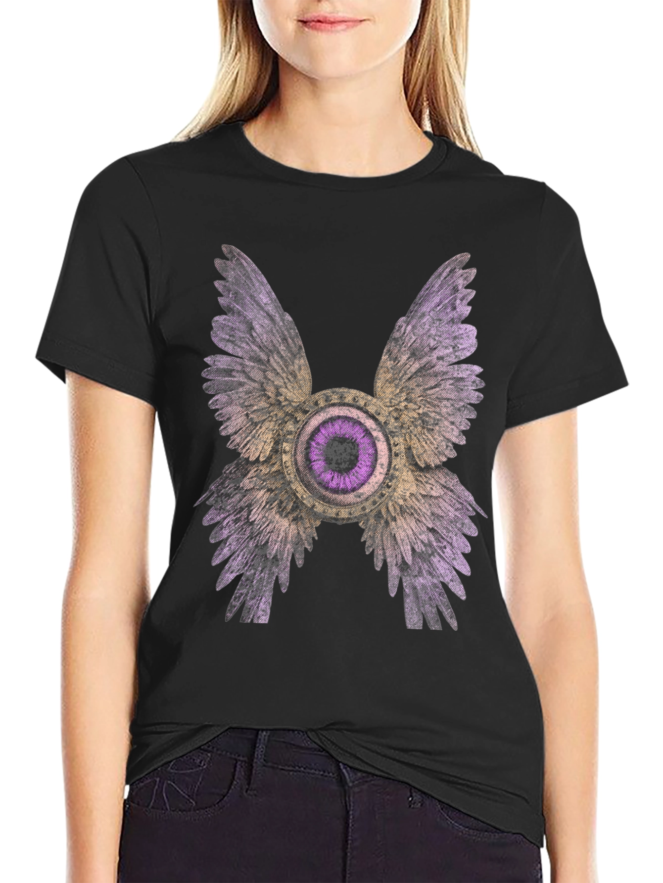 Black Winged Eye Graphic Tee - Bold Statement Shirt view 2