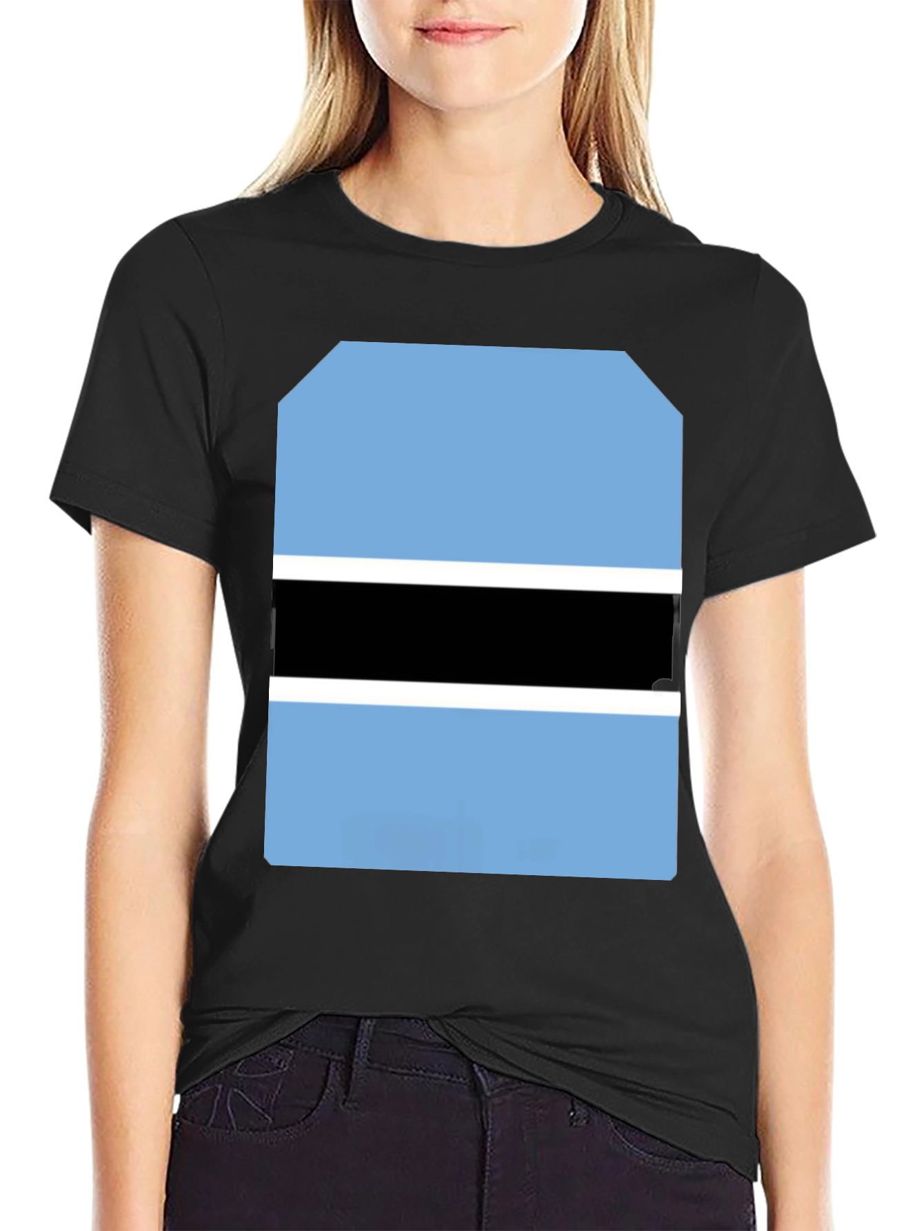 Black Botswana Flag Graphic Tee - Black Cotton T-Shirt view 2