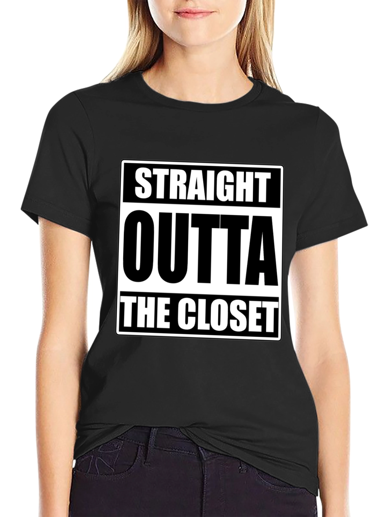 Black Straight Outta The Closet Black T-Shirt view 2