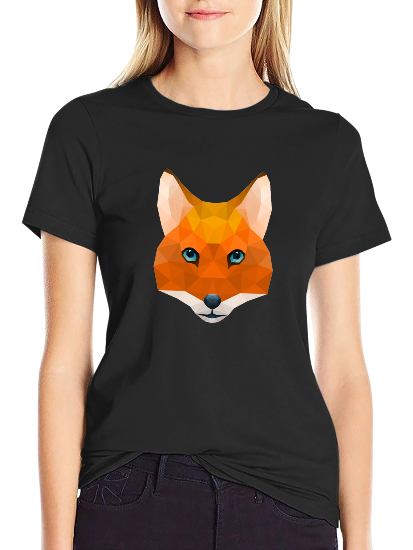 Black Geometric Fox Graphic Tee - Modern Men's T-Shirt view 2