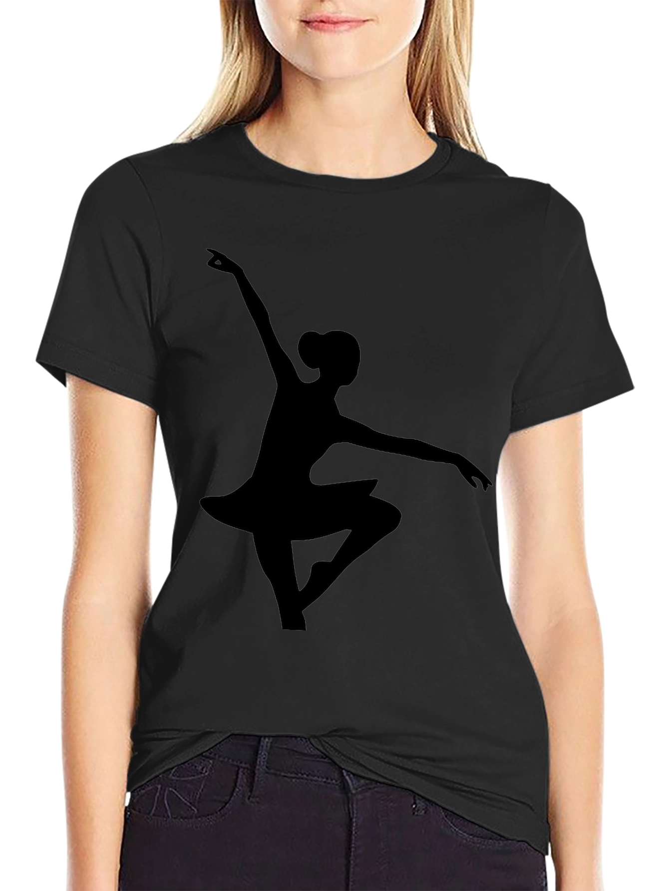 Black Ballerina Silhouette Black T-Shirt view 2