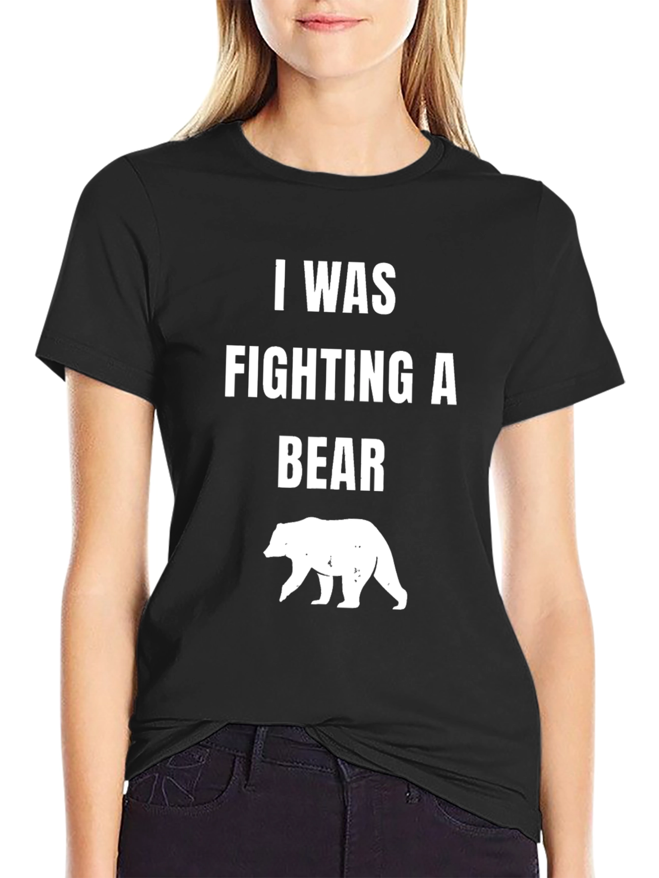 Black I Was Fighting A Bear T-Shirt view 2