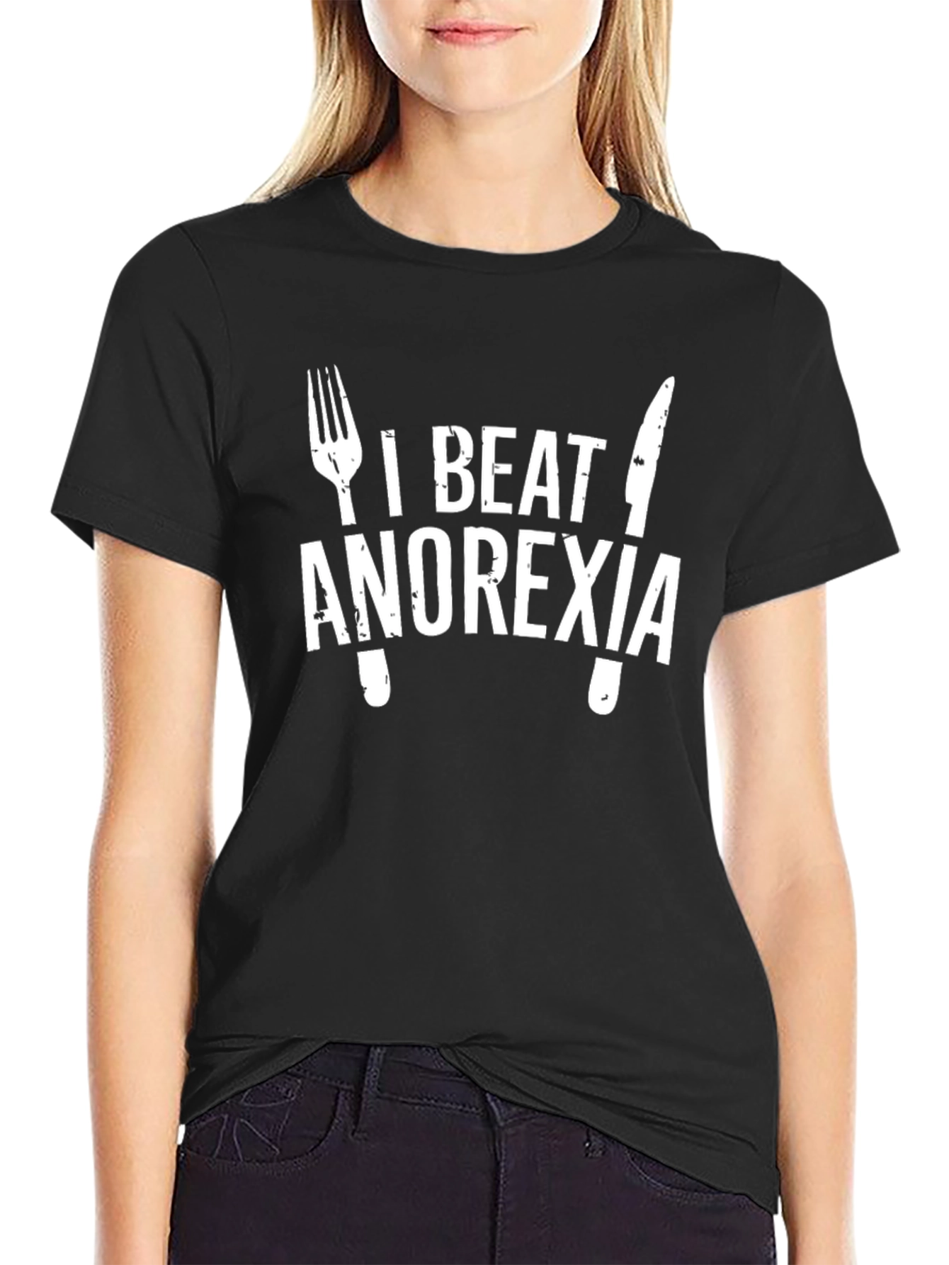 Black I Beat Anorexia Graphic Tee view 2