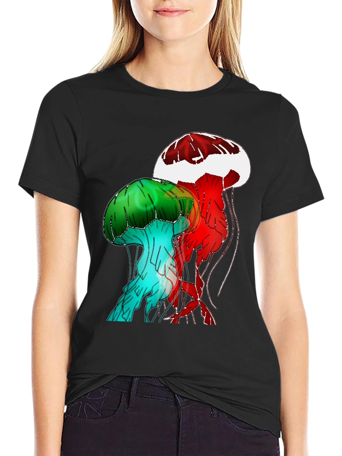 Black Jellyfish Graphic Black T-Shirt view 2