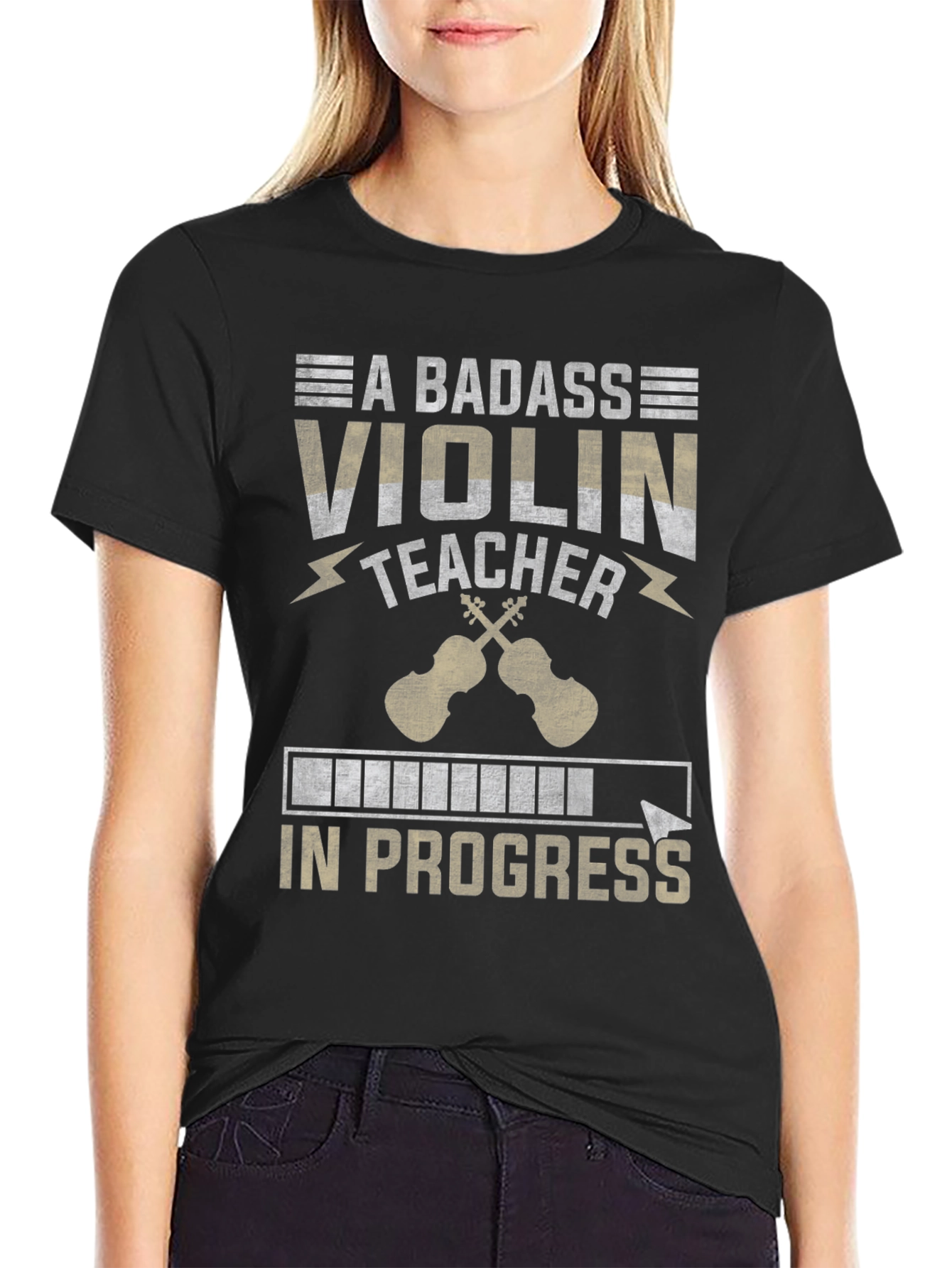 Black Badass Violin Teacher In Progress T-Shirt view 2