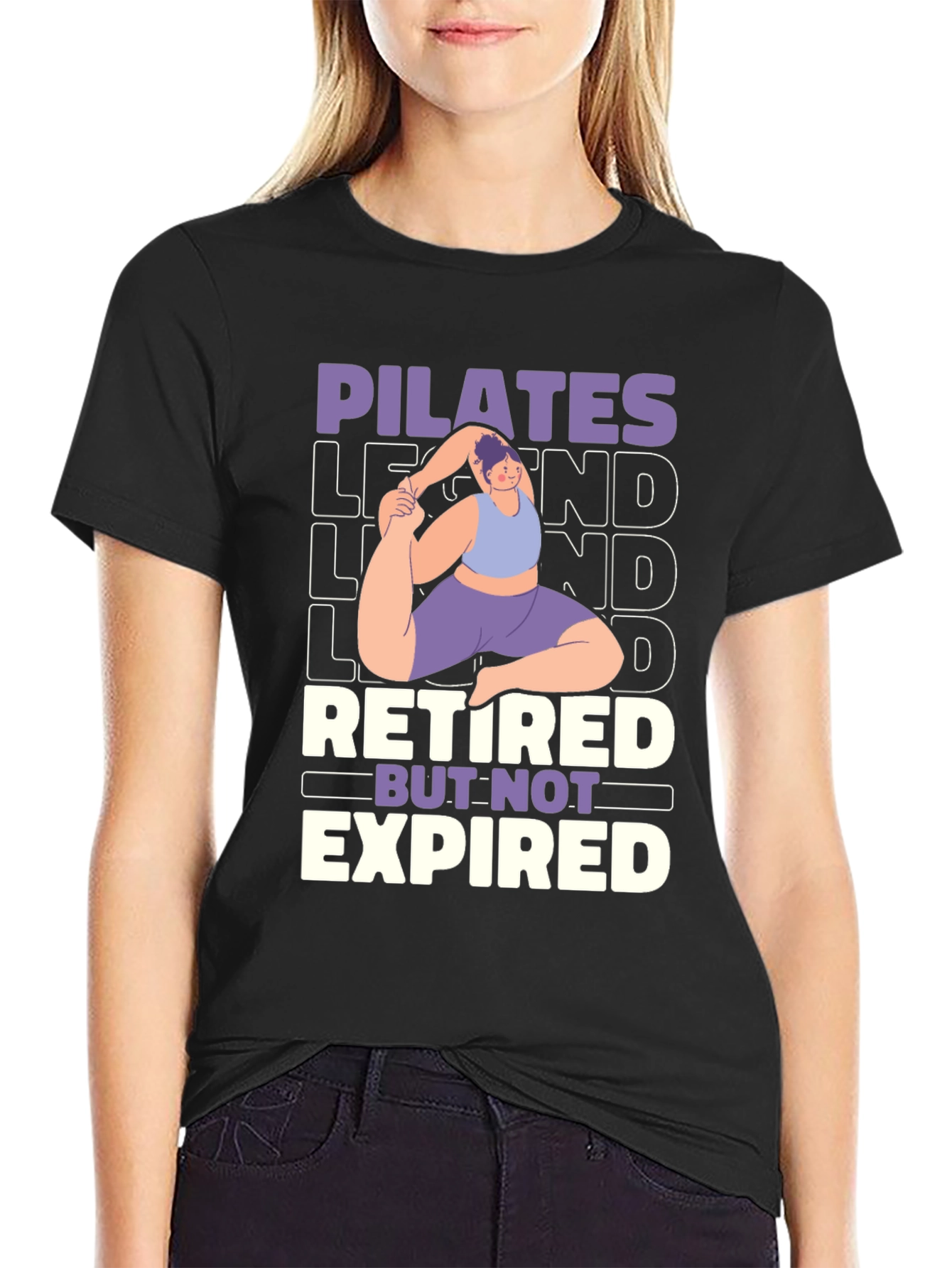 Black Pilates Legend Retired But Not Expired Graphic T-Shirt view 2