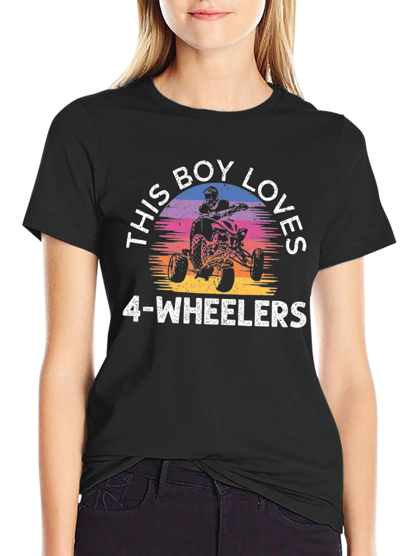 Black Boy Loves 4-Wheelers T-Shirt, Black ATV Rider Tee view 2