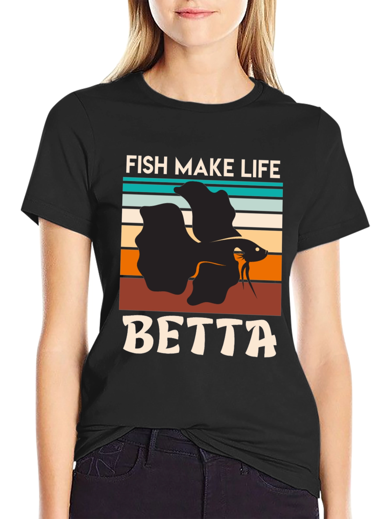 Black Fish Make Life Betta T-Shirt view 2